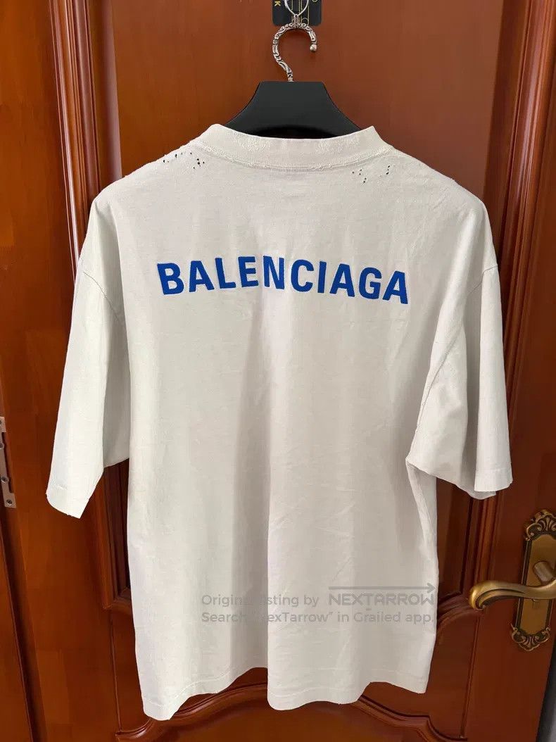 Balenciaga Balenciaga Blue Embroidery Logo Destroyed Short Sleeve T-S Size US M / EU 48-50 / 2 - 2 Thumbnail