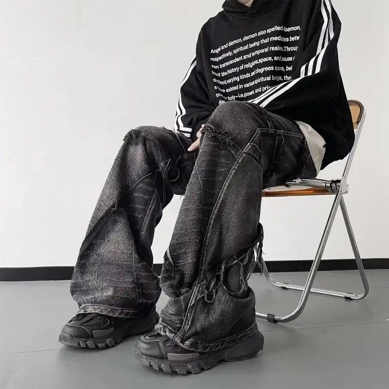 Japanese Brand × Vintage Black American Street Rock Retro High Waist Oversized Jeans Size US 27 - 3 Thumbnail