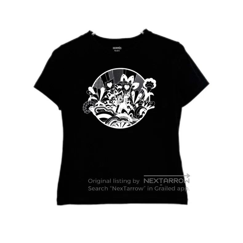 Hermes Hermes Black Pony Racing Pattern Short Sleeve Size XS / US 0-2 / IT 36-38 - 1 Thumbnail