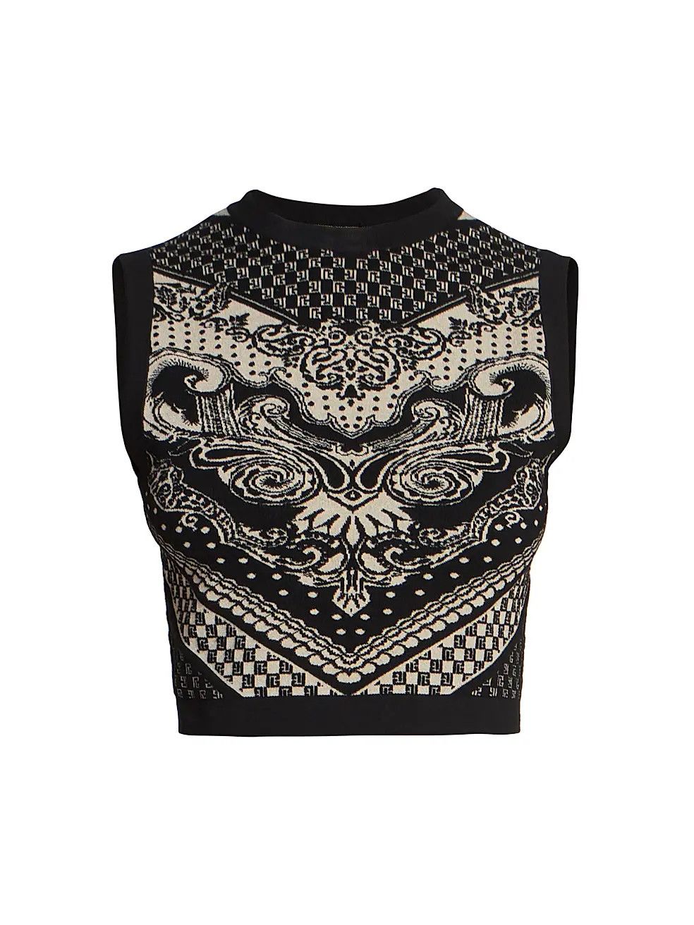 Balmain o1s1wg110825 Paisley & Monogram Sleeveless Crop Top in Black Size L / US 10 / IT 46 - 1 Thumbnail