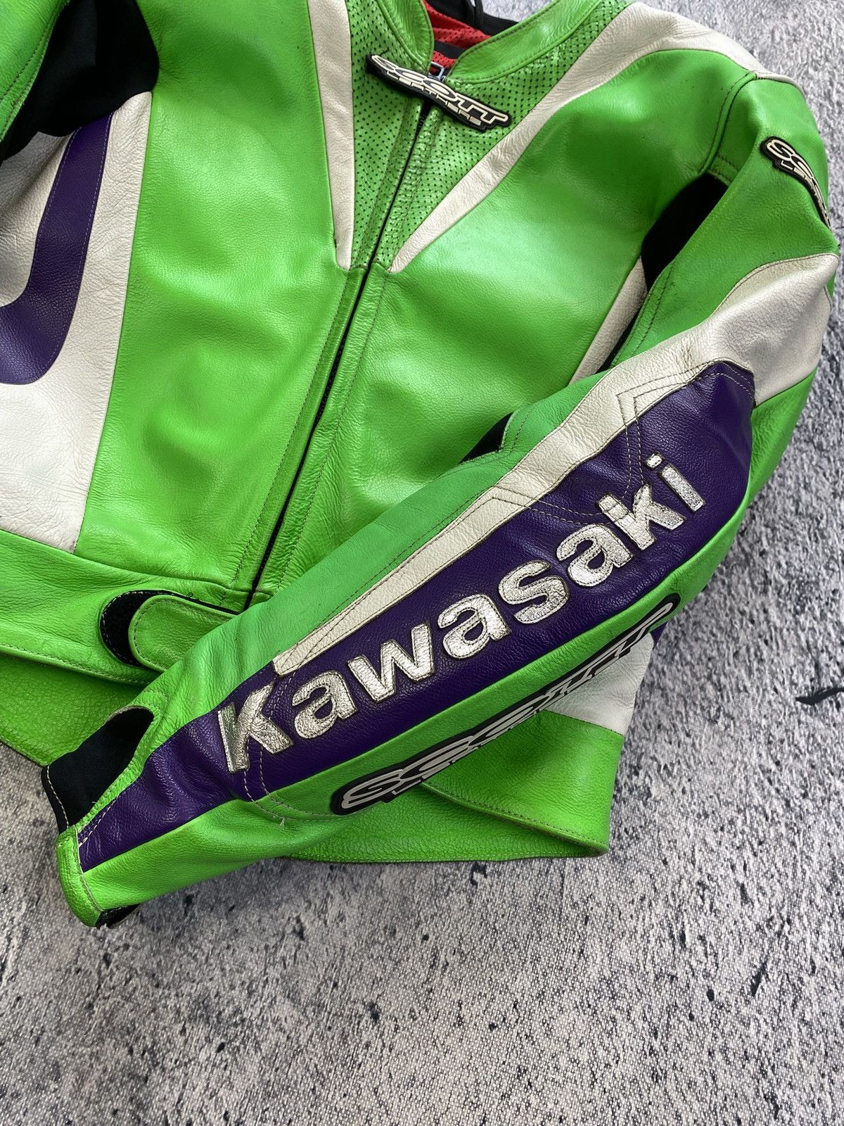 Vintage Leather Jacket Racing Kawasaki Scott USA