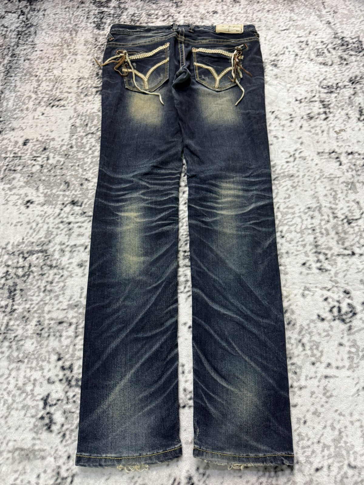 Beauty Beast Lolita Japan Claw Mark Fade Mud Wash Stacked Jeans Size 29" - 2 Thumbnail