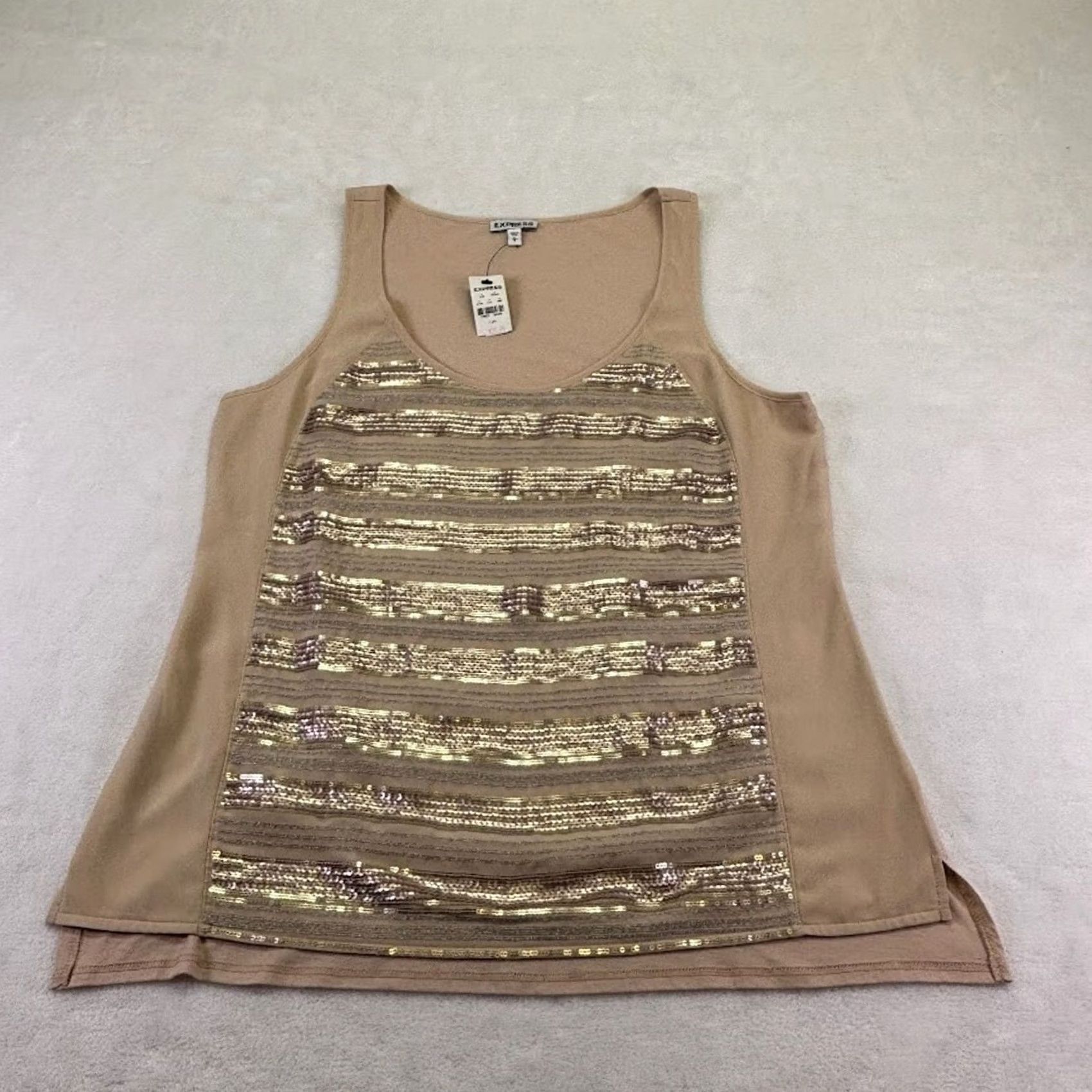 Express Express Metallic Sequin Embellished Gold Tank Regular Size L Size L / US 10 / IT 46 - 3 Thumbnail