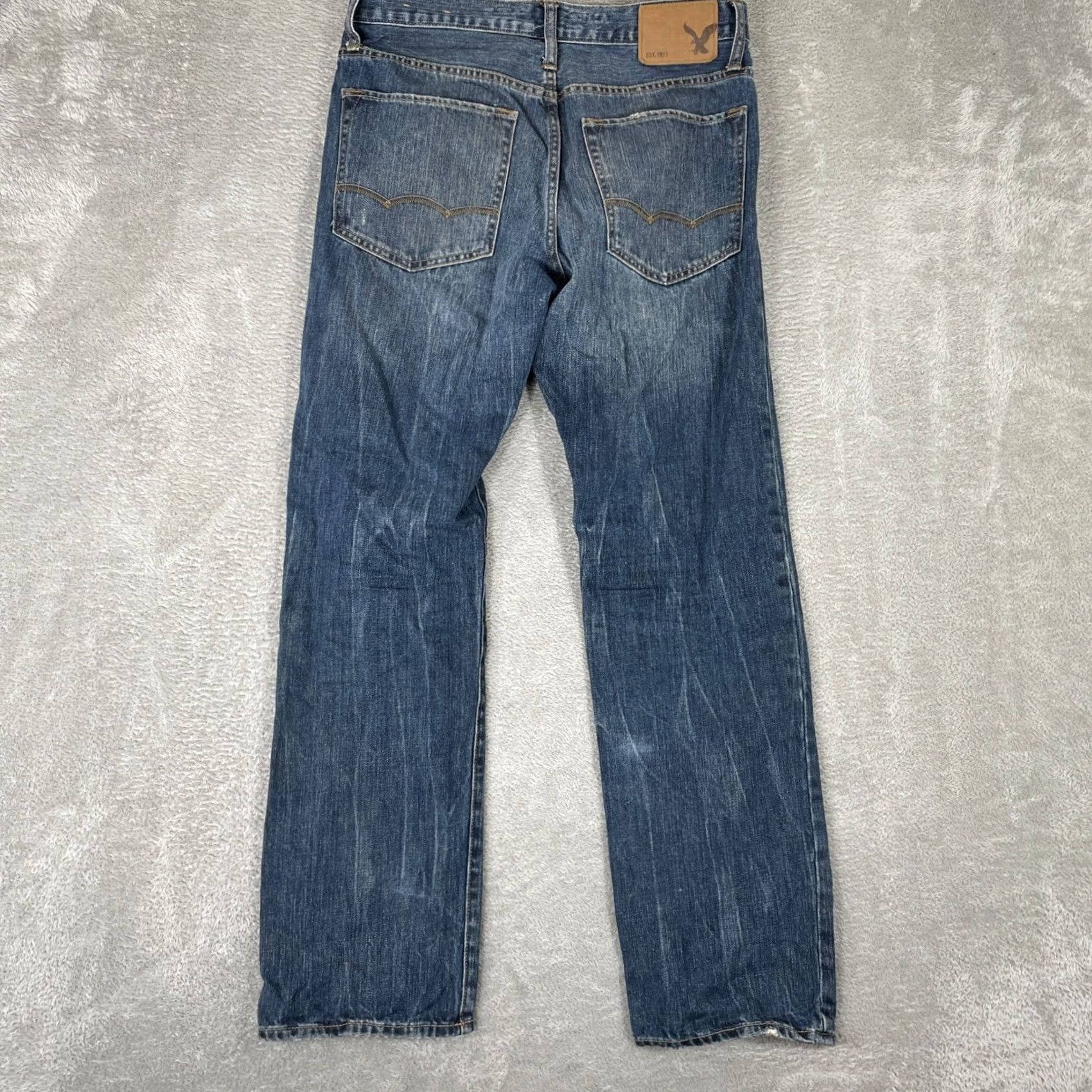 American Eagle Outfitters American Eagle Relaxed Straight Jeans Mens 29x32 Blue Distressed Denim Size US 29 - 2 Thumbnail