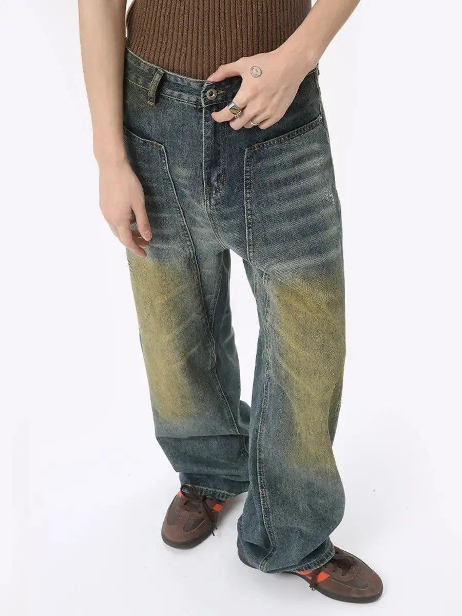 Japanese Brand Retro loose mud dyed straight leg jeans Size US 32 / EU 48 - 3 Thumbnail