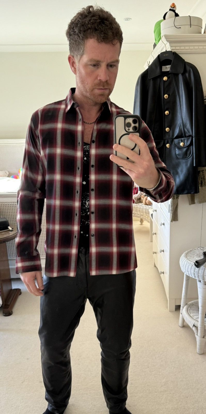 Saint Laurent Paris FW14 Saint Laurent Hedi Slimane red black flannel shirt 40 Size US L / EU 52-54 / 3 - 2 Thumbnail