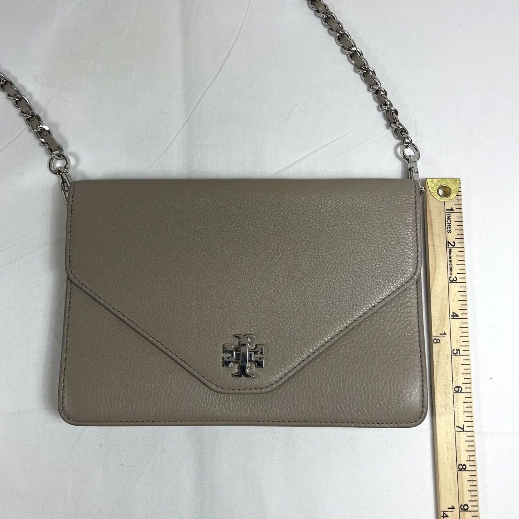 Tory Burch Tory Burch Kira Leather Envelope Convertible Clutch Crossbody Chain Champagne Gray Silver Medium Girls? Size ONE SIZE - 5 Thumbnail
