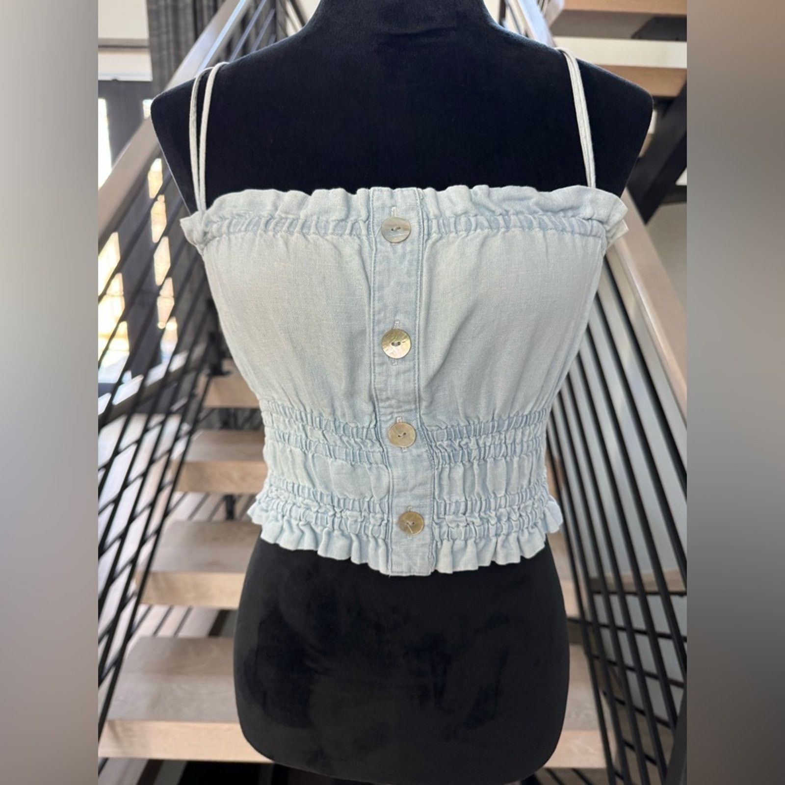 Zara New Zara Light Blue Women's Smocked Top size XS Size S / US 4 / IT 40 - 3 Thumbnail