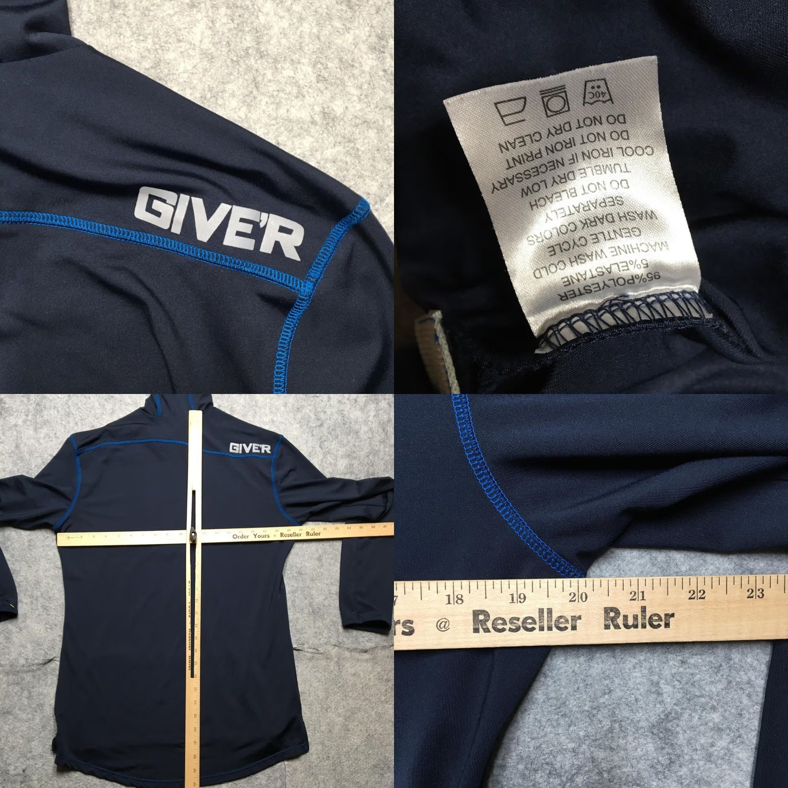 Layer 8 Give'r Pullover Hoodie Men Large Athletic Running Thumb Holes Outdoor Navy Blue 1/4 Zip Slit Hooded Sleeves Size US L / EU 52-54 / 3 - 8 Thumbnail