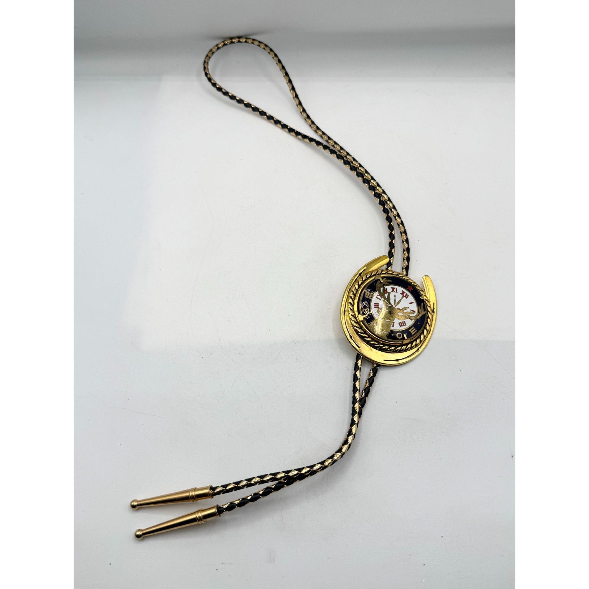 Vintage Vintage BPOE Elks Gold Tone Horseshoe Bolo Tie Braided Cord Size ONE SIZE - 2 Thumbnail