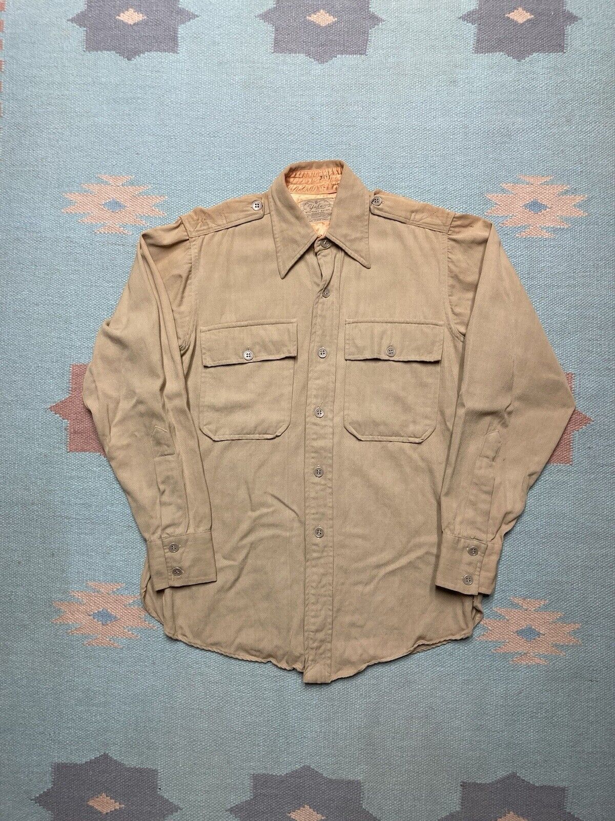 Vintage 1940s Yale military regulation shirt wool gabardine WWII sma Size US S / EU 44-46 / 1 - 1 Thumbnail