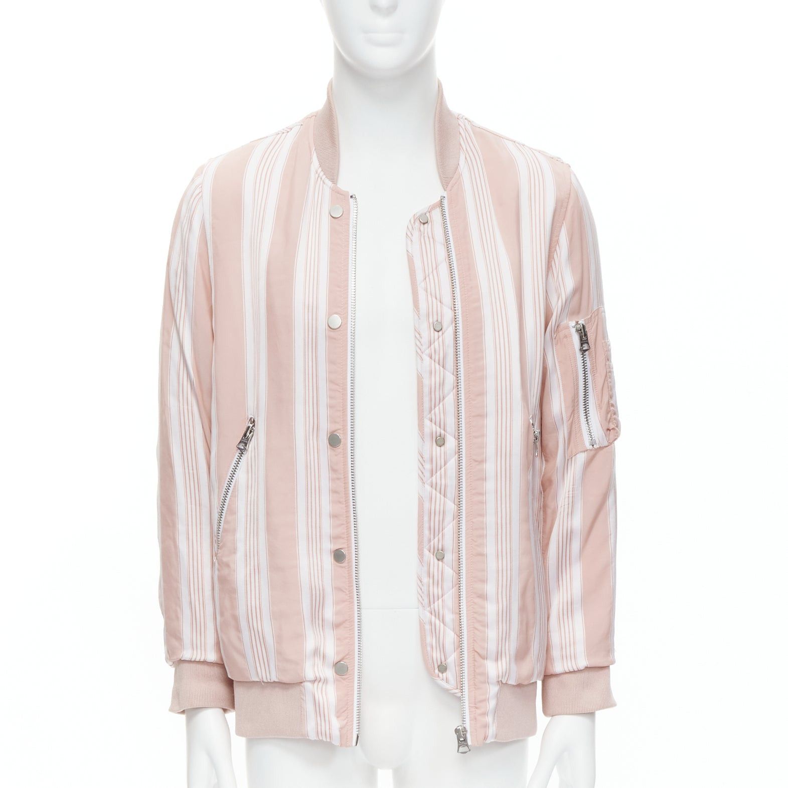 Acne Studios ACNE STUDIOS Varden 2016 pink white striped padded bomber jacket FR34 XS Size XS / US 0-2 / IT 36-38 - 1 Thumbnail