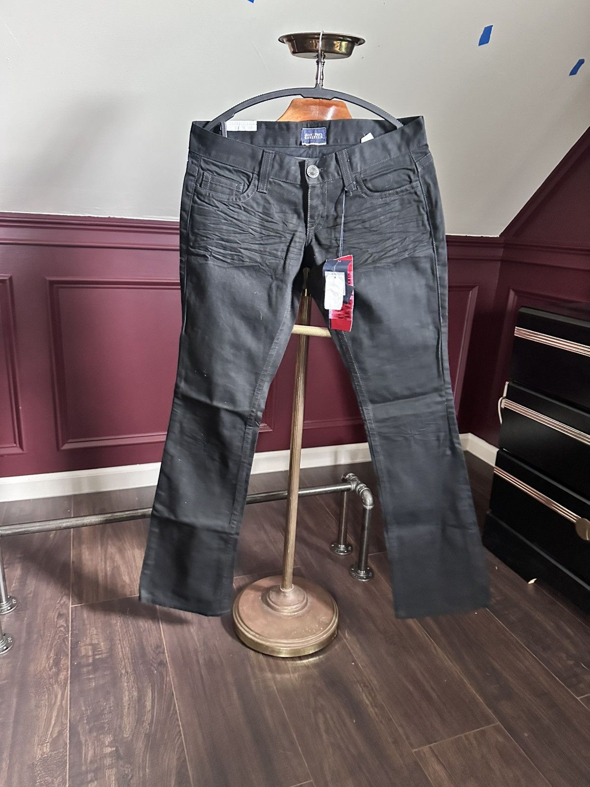 Jean Paul Gaultier Vintage studded flared black denim jeans NWT Size 31" - 2 Thumbnail