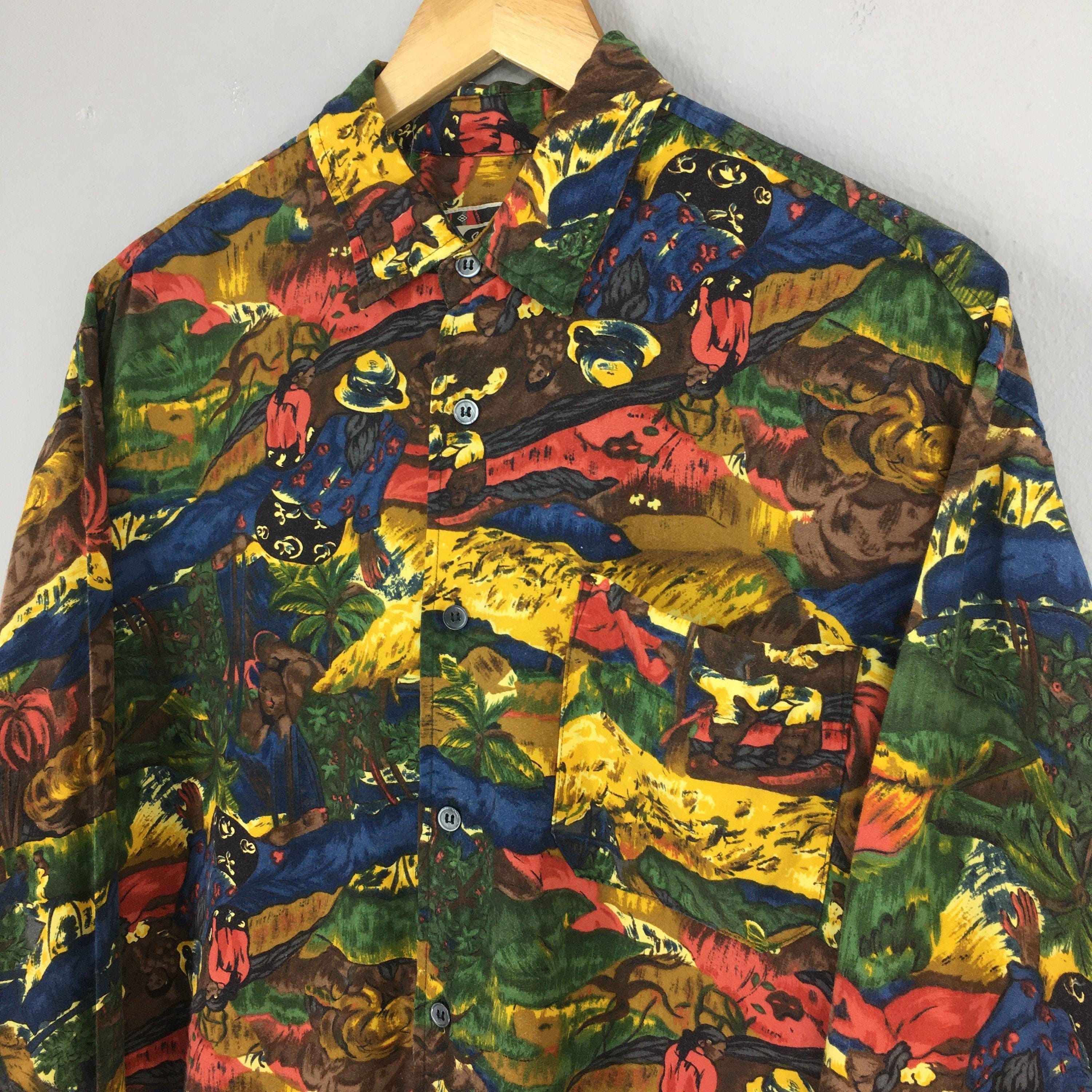 Japanese Brand 1970s Saburoku Japan Funky Abstract Jungle People Shirt M Size US M / EU 48-50 / 2 - 3 Thumbnail