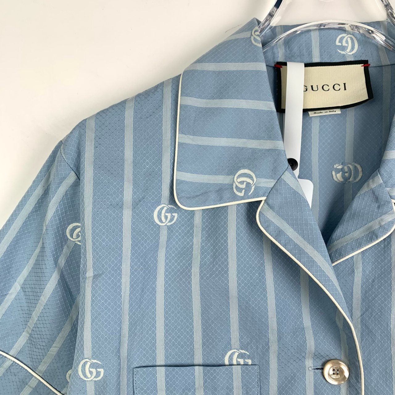 Gucci Gucci Double G Logo Embroidered Blue and White Striped Cotto Size M / US 6-8 / IT 42-44 - 7 Thumbnail