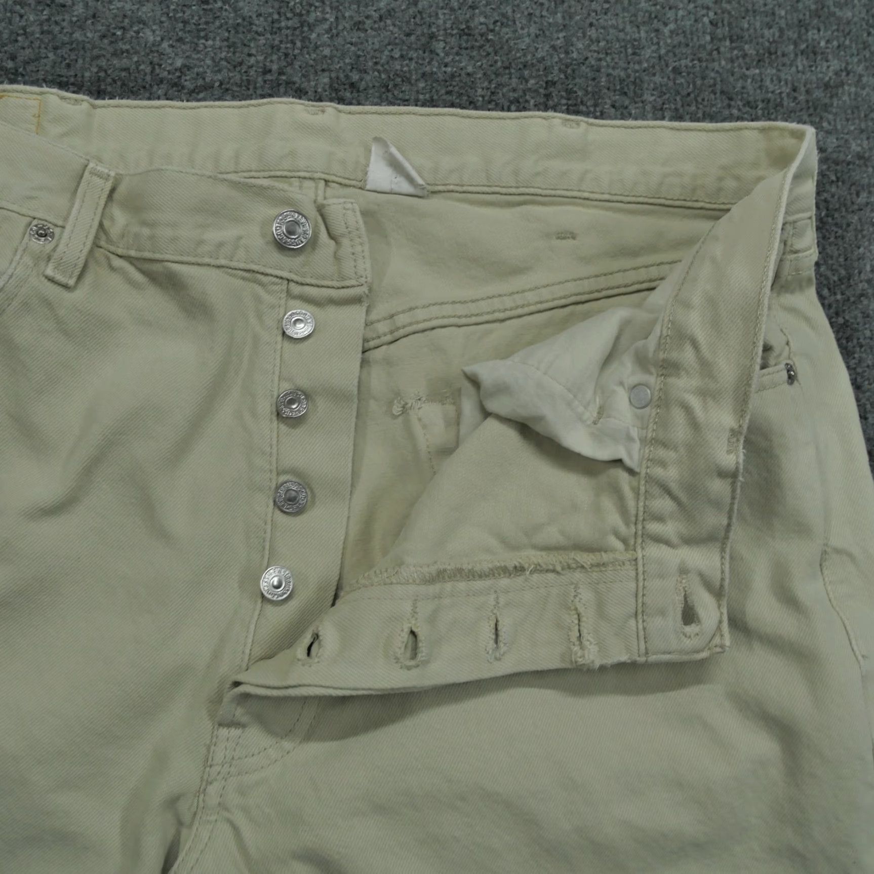 Levi's VINTAGE Levi's 501 Jeans Mens 38x30 Tan Khaki Button Fly Denim Straight Grunge 90s Pockets Distressed Mens Size US 37 - 5 Thumbnail