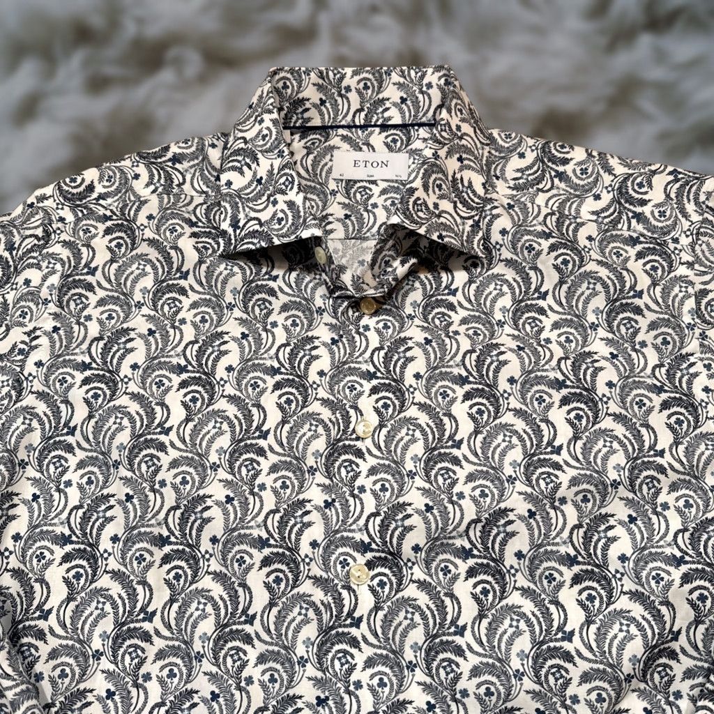 Eton NWT Etón Dress Shirt Mens 42 16.5 Blue Slim Fit Paisley Long Sleeve Button Up Size 46R - 1 Thumbnail