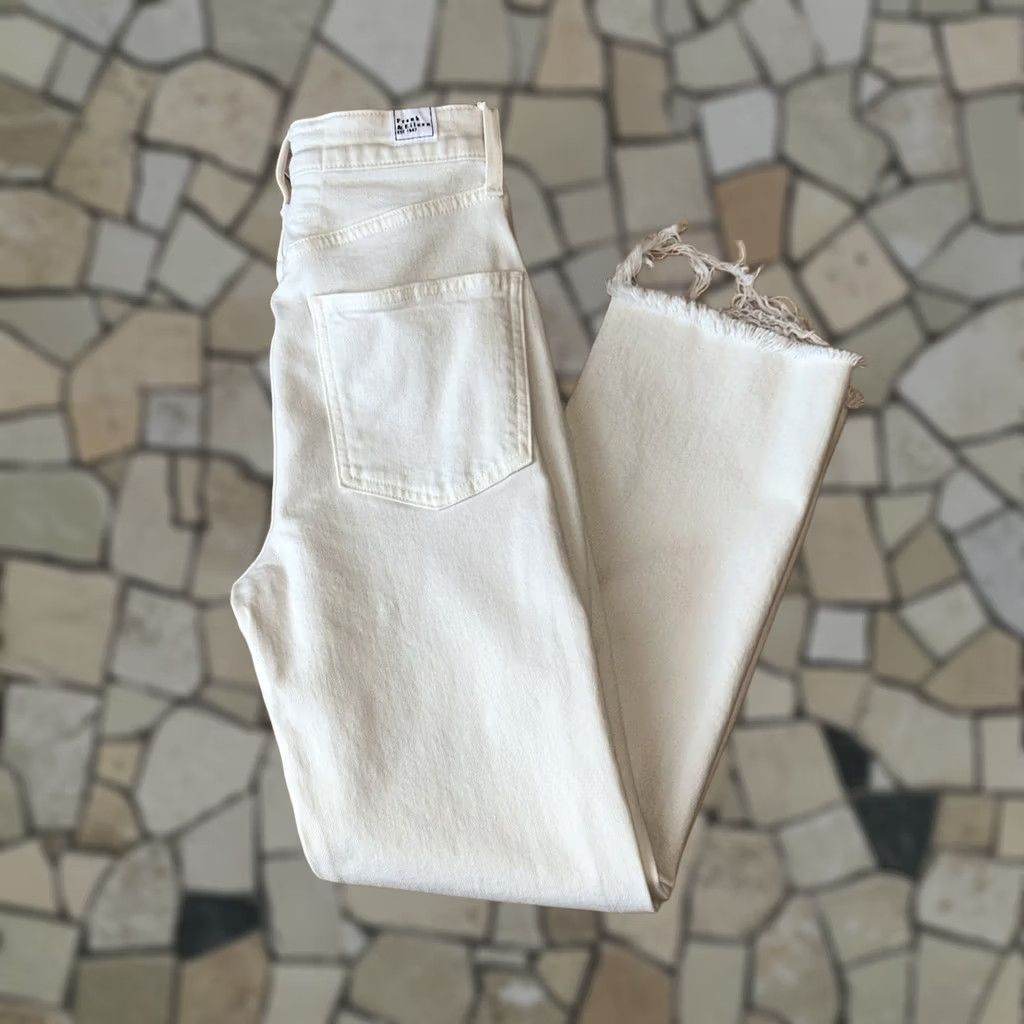Frank & Eileen Frank & Eileen Monaghan Denim Jeans 24 Cream Cotton Blend USA Made Women’s 5-Pocket Cropped Rise 10.5in Inseam 25in Vintage No Dinom Size 42" / US 20 - 1 Thumbnail