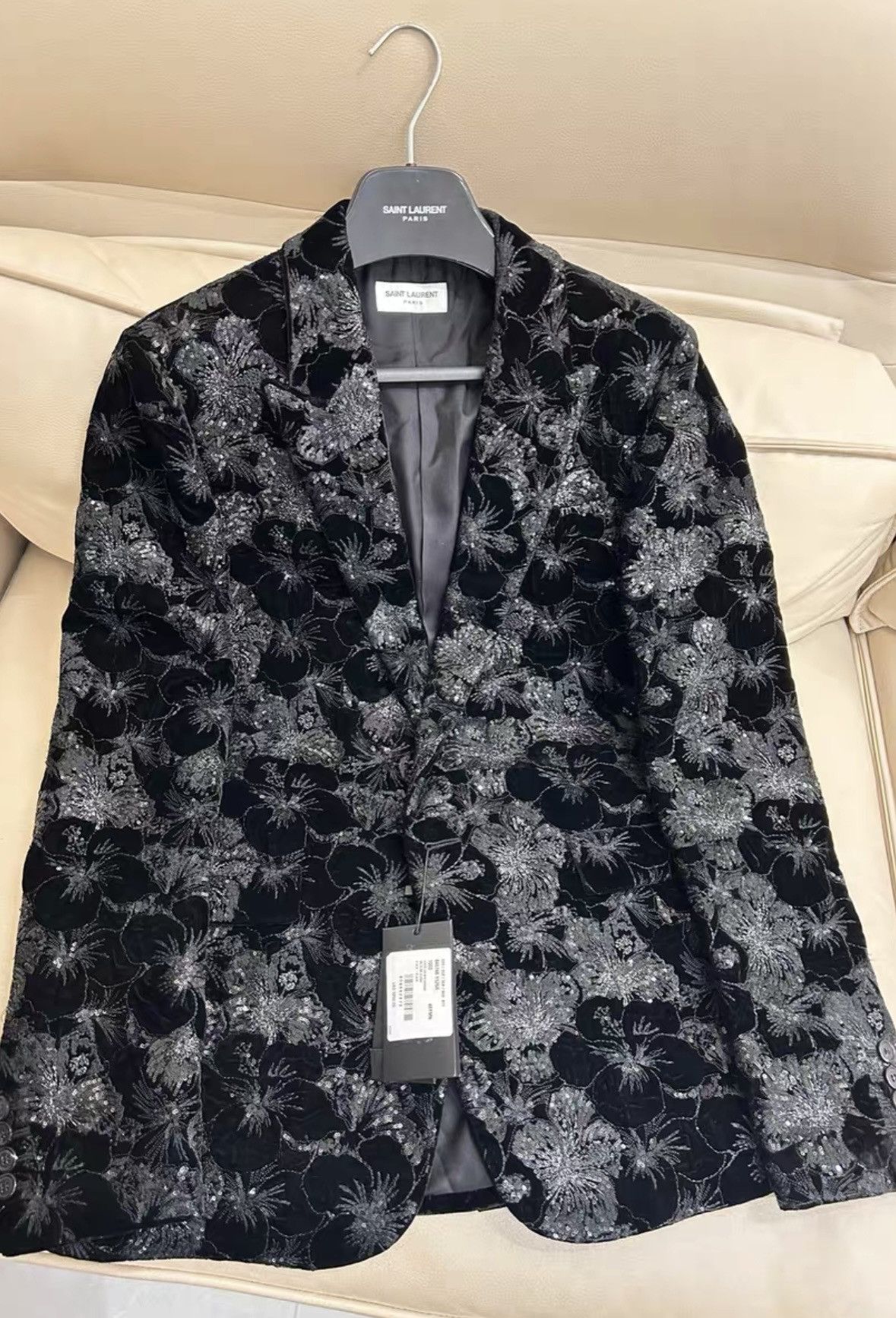 Saint Laurent Paris Saint Laurent SLP 21SS Black Velvet Hibiscus Flower Blazer Size 46S - 1 Thumbnail