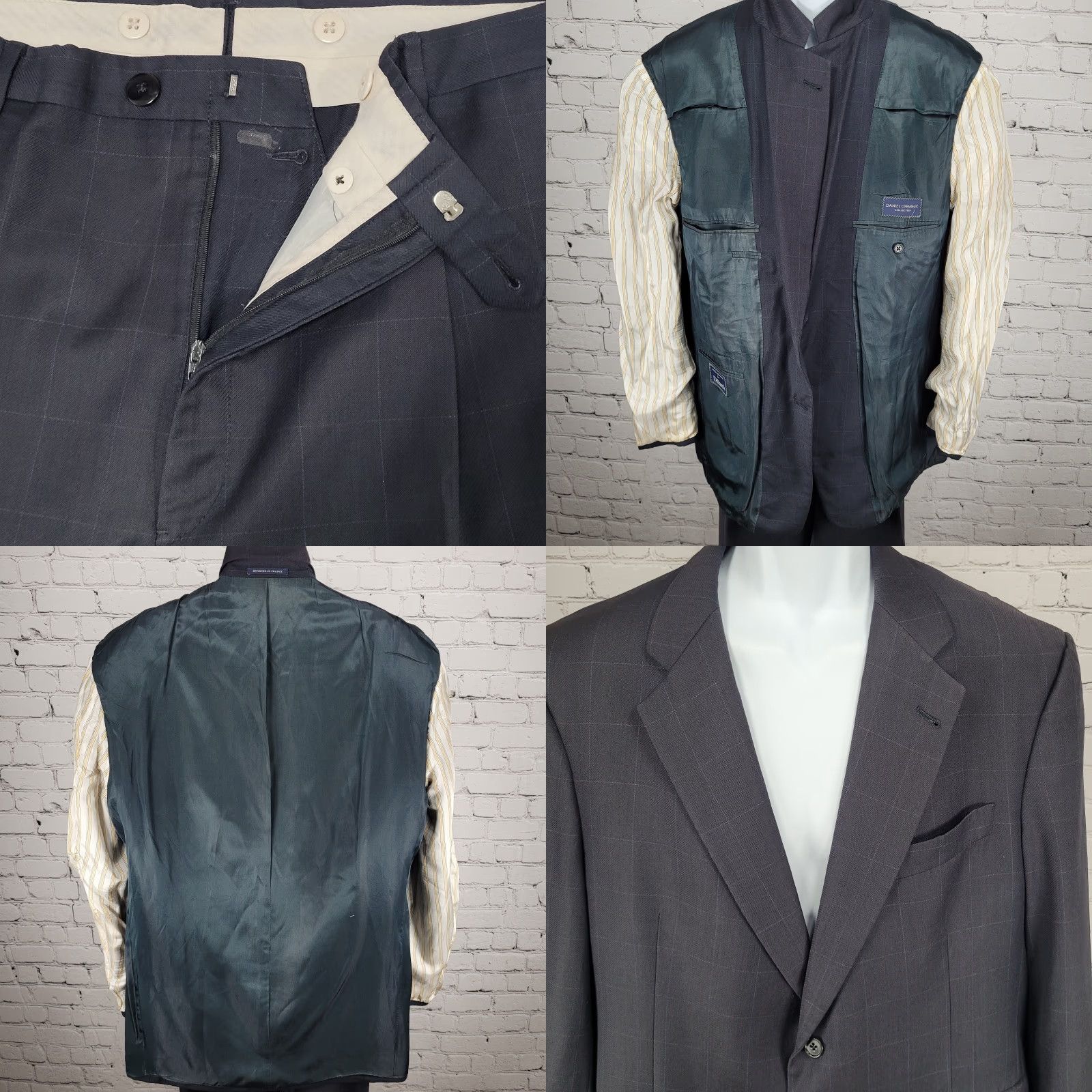 Cremieux Daniel Cremieux Navy Check 100% Wool Suit Full Set Jacket 44R Pants 37x29 USA Size 44R - 9 Thumbnail