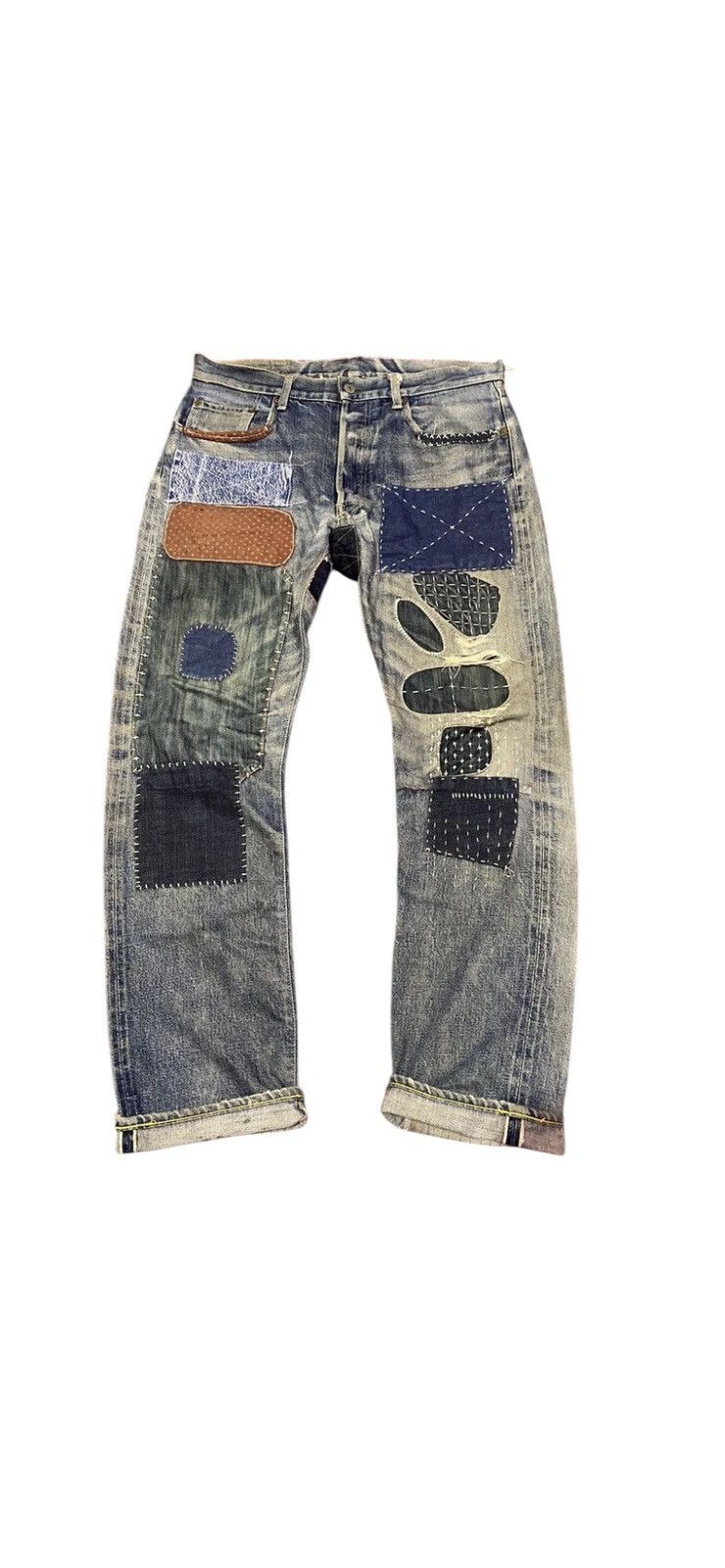 Vintage VTG Kapital Inspired Sashiko Boro Patchwork Jeans Selvedge Size US 33 - 2 Thumbnail