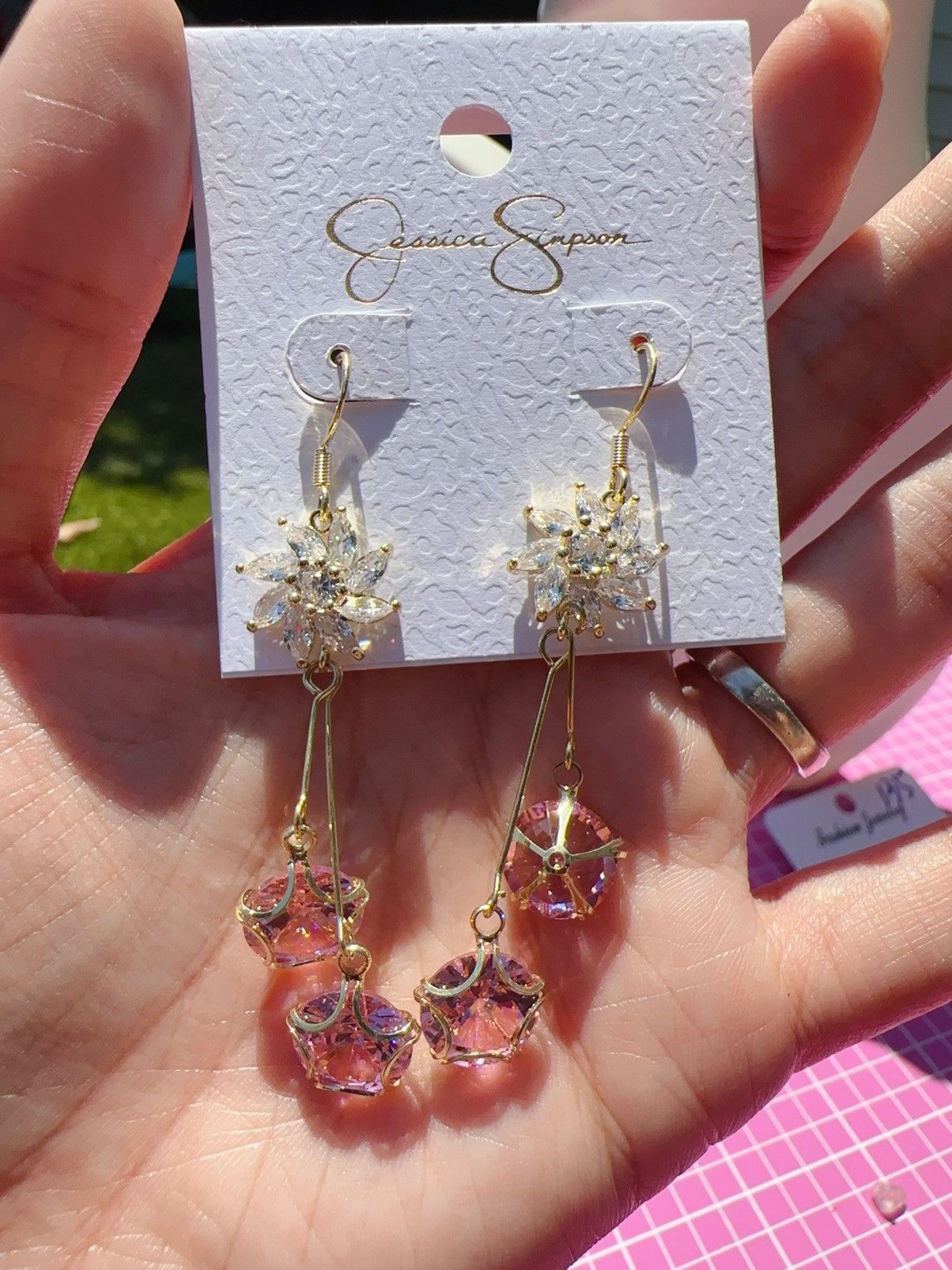 Jessica Simpson Jessica Simpson Earrings gold tone crystal flowers pink Size ONE SIZE - 4 Thumbnail