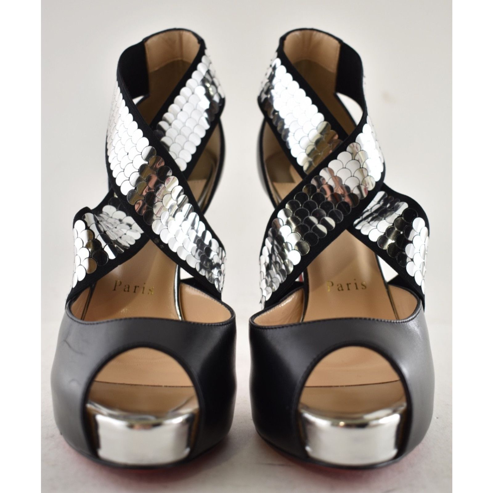 Christian Louboutin Xiletta 120 Black Silver Peep Platform Sandal Heel Pump 35.5 Size US 5.5 / IT 35.5 - 8 Thumbnail