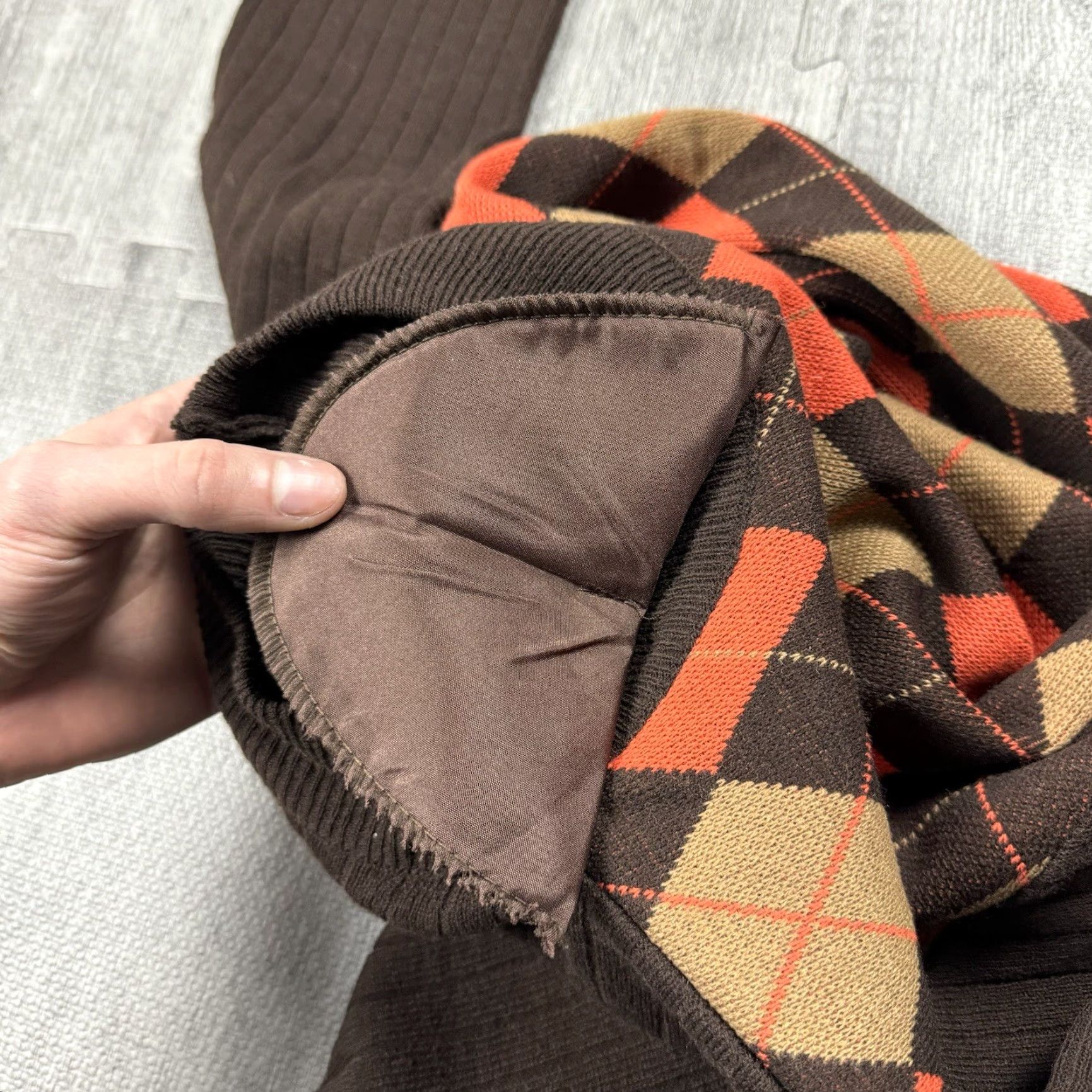 Vintage VINTAGE Adolfo Knit Wool Blend Argyle Mock Neck Sweater Orange Brown Large Mens 1970s Gray Size US L / EU 52-54 / 3 - 5 Thumbnail