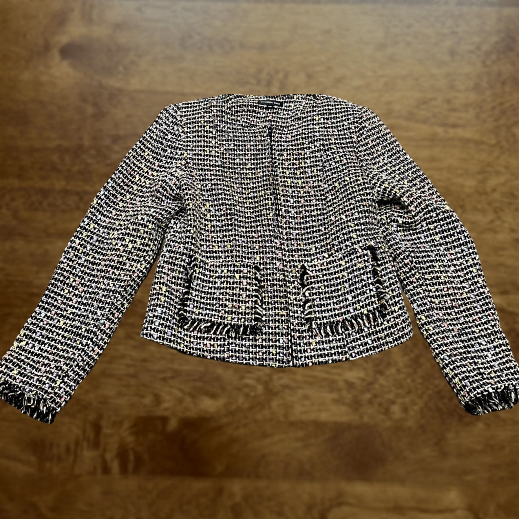 Cynthia Max Jacket Short Coat Pp Acrylic Blend Zip Geometric Multicolor A37 Women, Women's (Size 24)