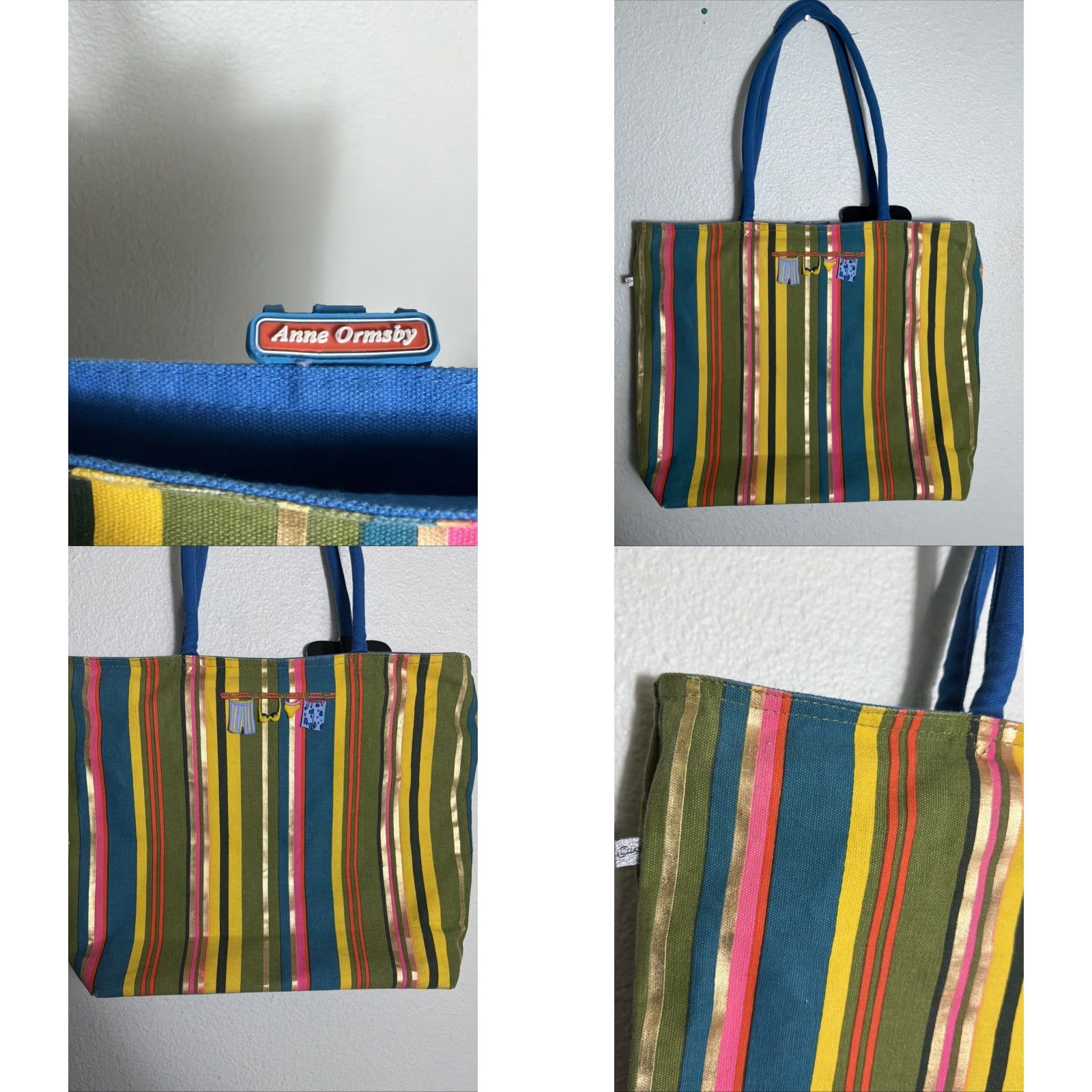 Annex Anne Ormsby Beach Scene Zip Beach Bag Tote Xtra Large Green Boho Size ONE SIZE - 9 Thumbnail