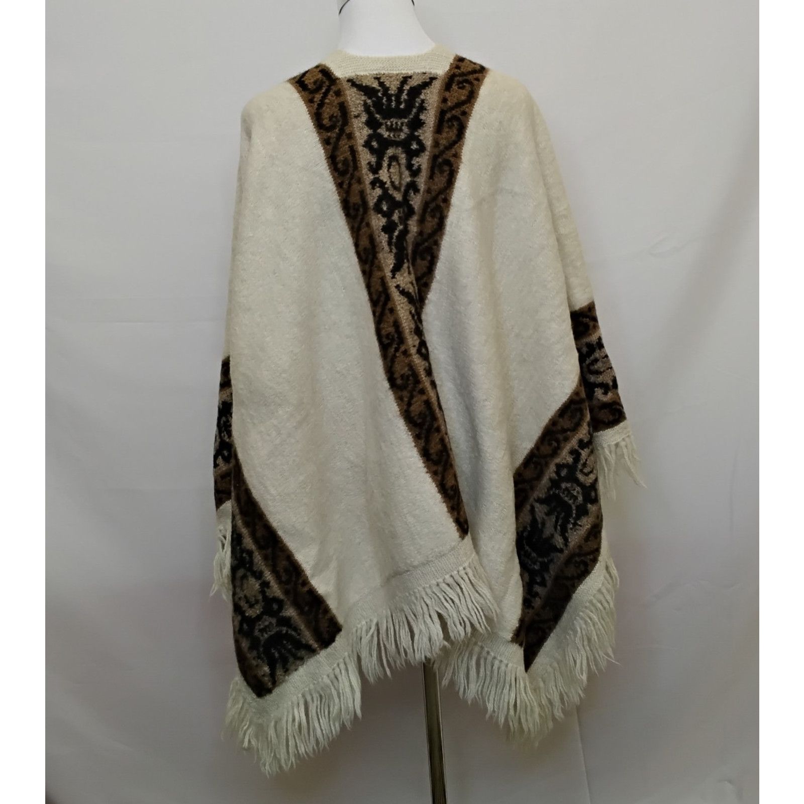 Other Fotrama Shawl O/S Brown Fringe 100% Alpaca Wool Handmade Size ONE SIZE - 3 Thumbnail