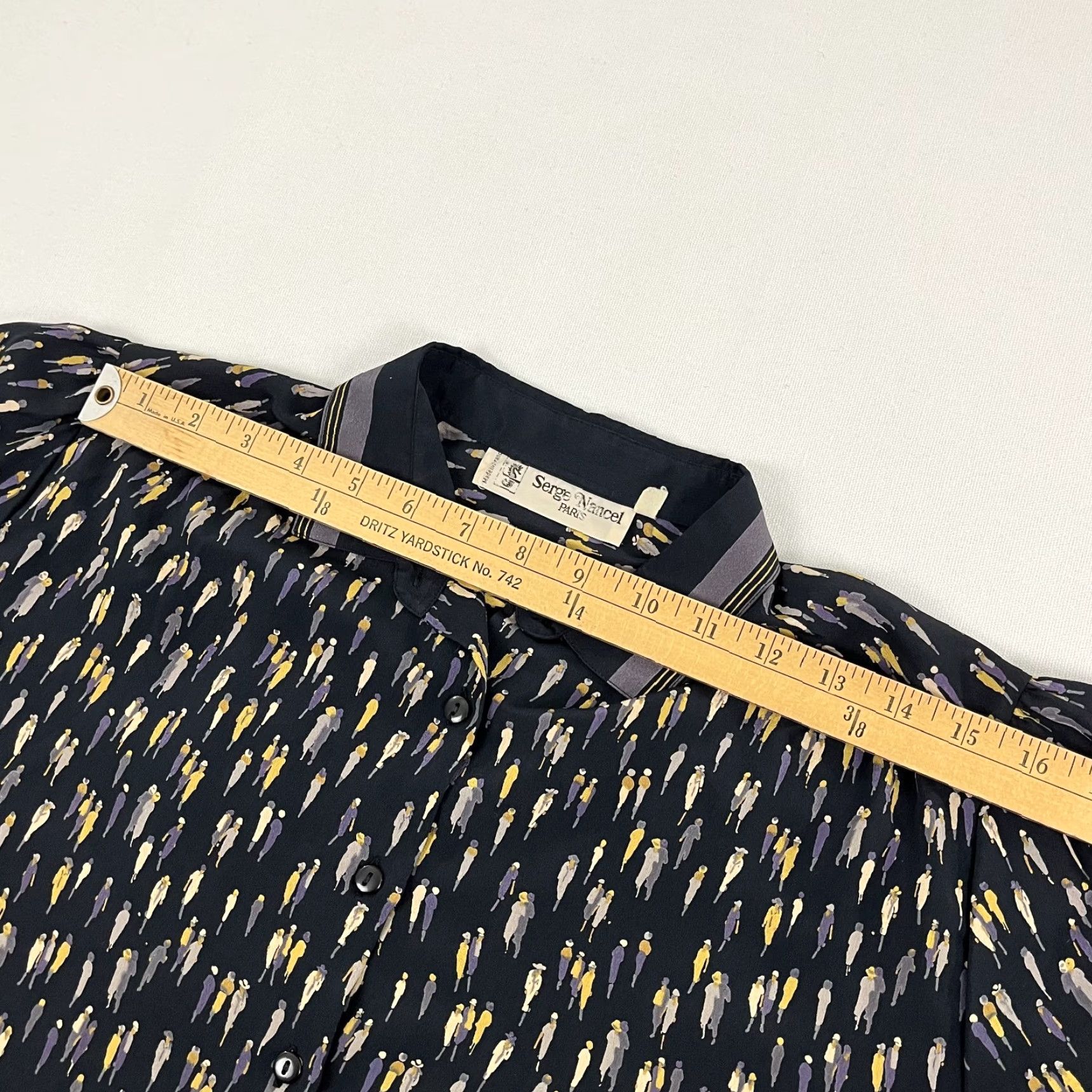 Vintage VTG Serge Nancel Blouse Womens Sz 42 Button-Up Geometric Pattern Black 42 Retro Classic Womens Size M / US 6-8 / IT 42-44 - 6 Thumbnail