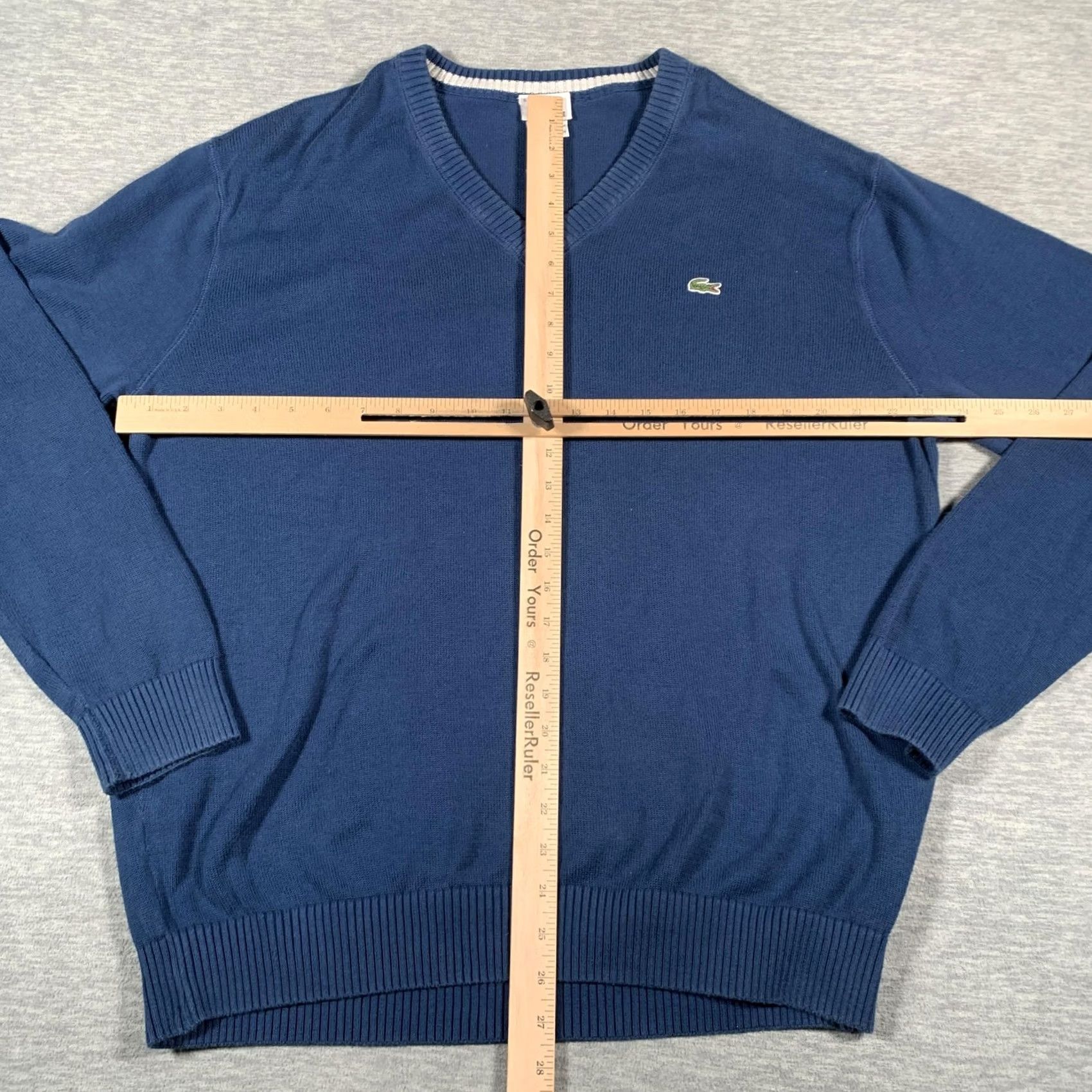 Lacoste Lacoste Sweater Pullover Mens XL Blue V-Neck 100% Cotton Croc Logo Knit Solid Long Sleeve Size US XL / EU 56 / 4 - 7 Thumbnail