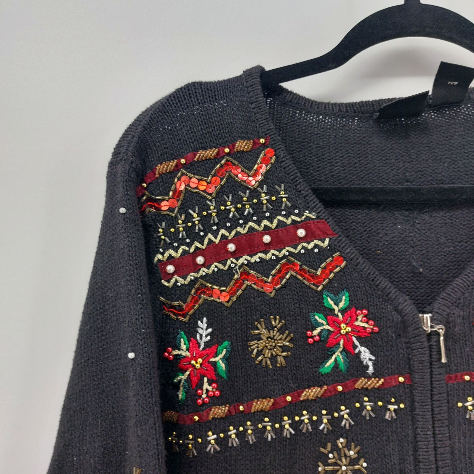 Other Erika PM Ugly Christmas Sweater Cardigan Black Poinsettia Size M / US 6-8 / IT 42-44 - 7 Thumbnail