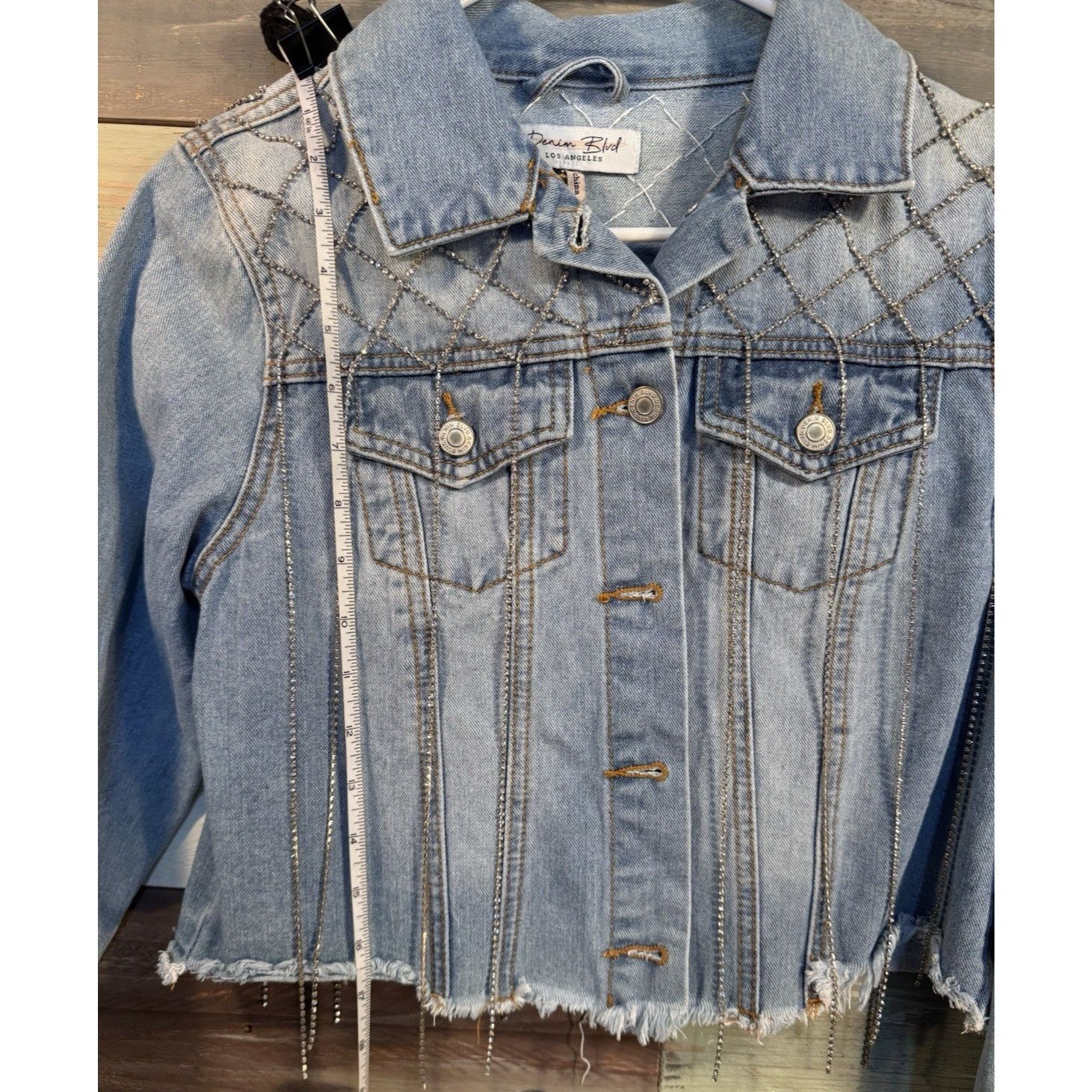 Levi's Denim Blvd Blue Jean Rhinestone Crystal Jacket Women's MEDIU Size M / US 6-8 / IT 42-44 - 10 Thumbnail