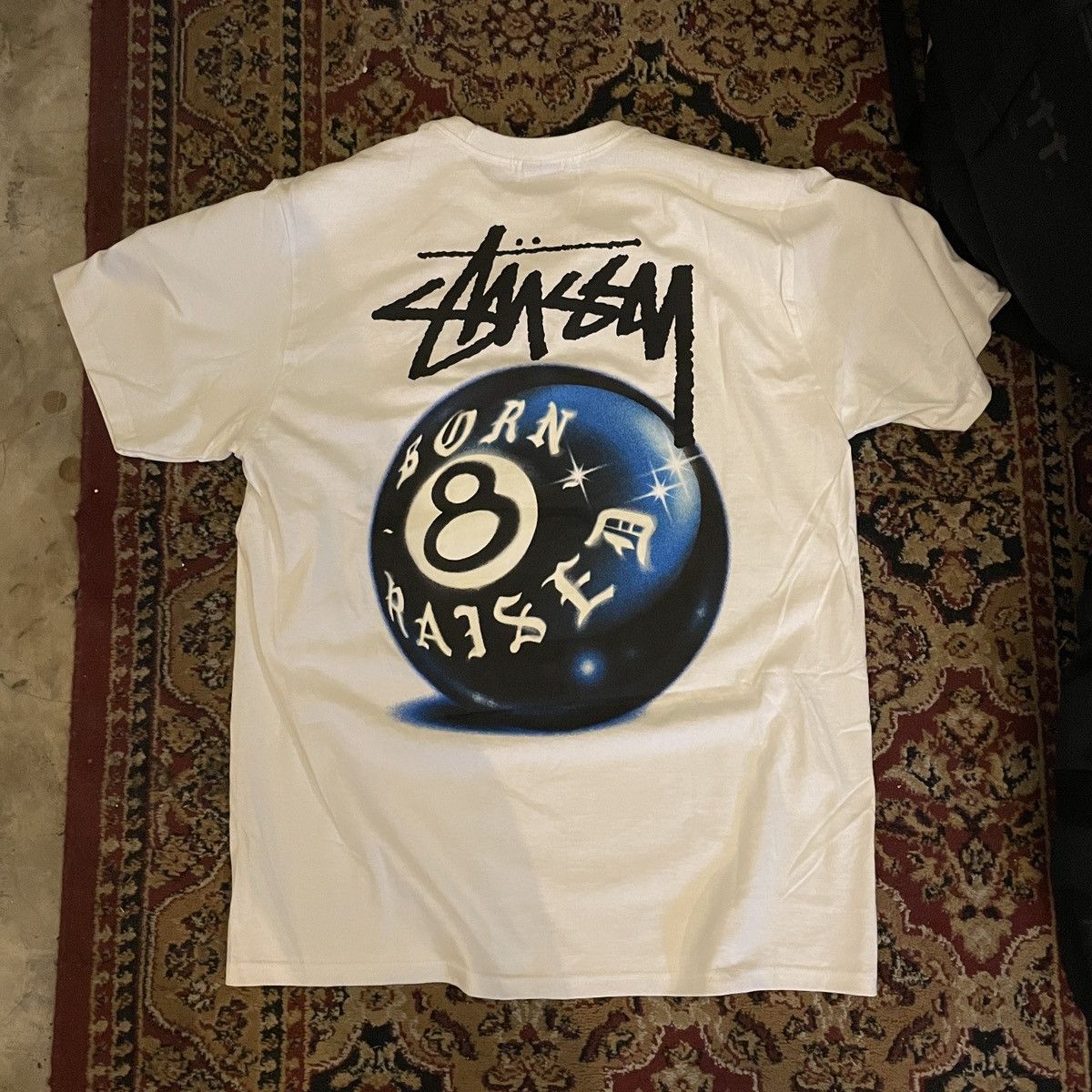 image of Born x Raised x Stussy Stussy Bxr 8Ball Tee White // Medium, Men's