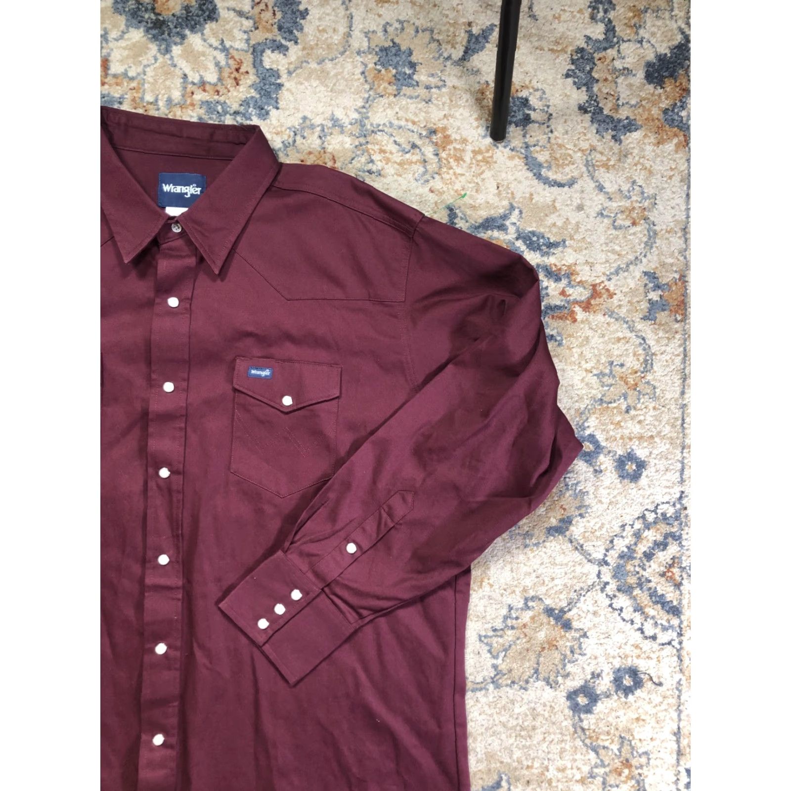 Wrangler Wrangler Shirt Mens 2XL Red Solid Western Pearl Snap Long Sleeve Casual Size US XXL / EU 58 / 5 - 4 Thumbnail