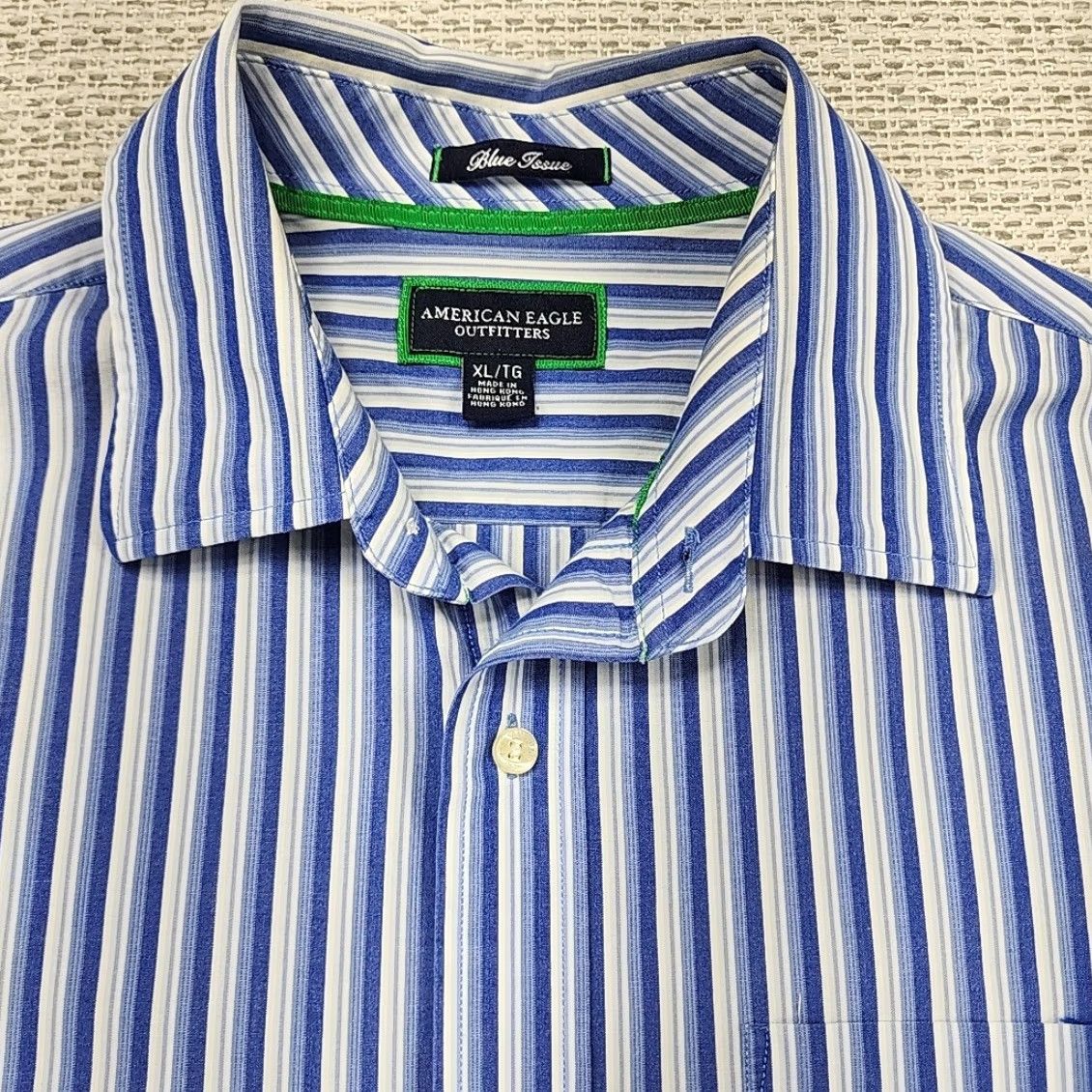 American Eagle Outfitters AEO Blue Issue Button Up Shirt Mens XL Long Sleeve Striped Casual Button-Up Size US XL / EU 56 / 4 - 5 Thumbnail