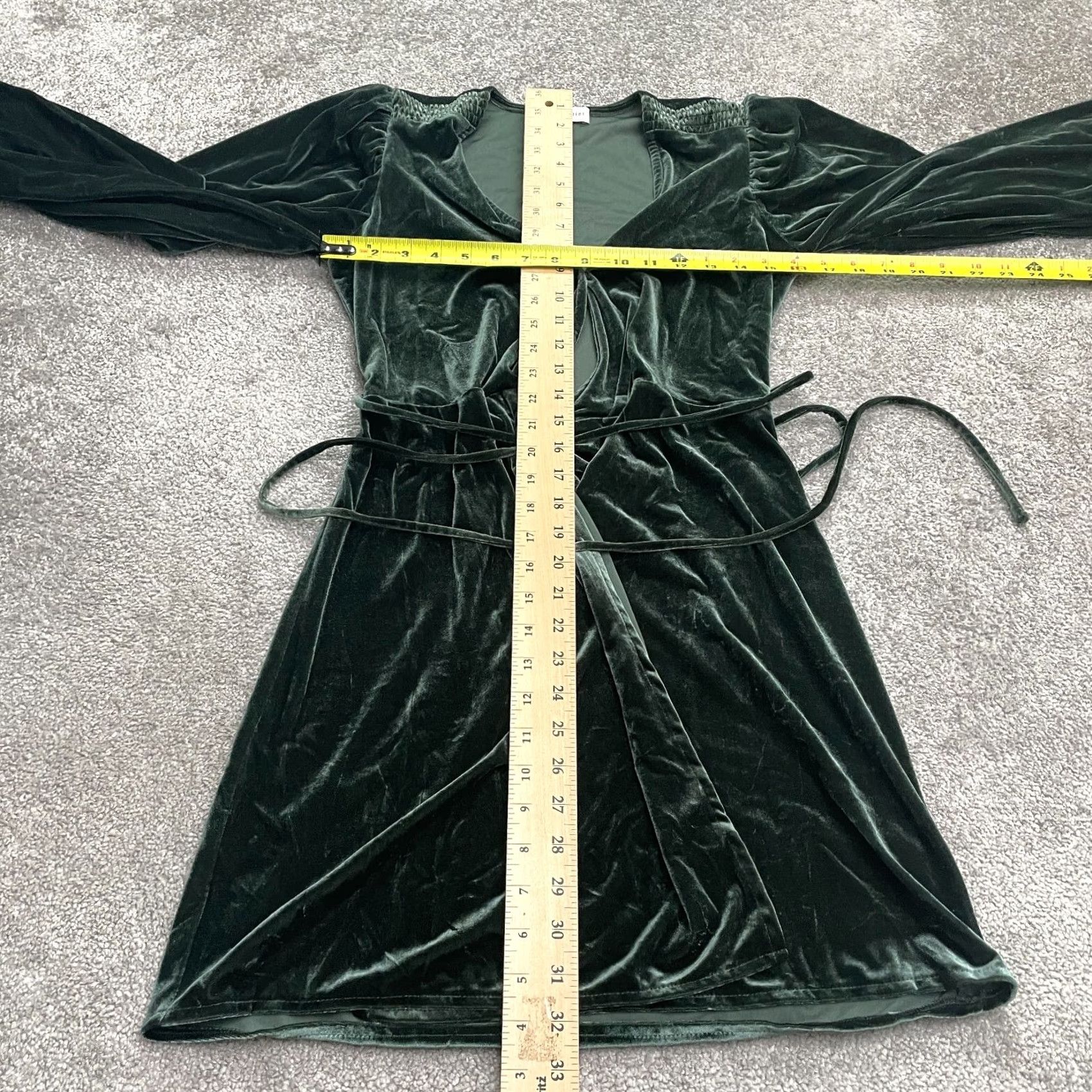 Vintage Gianni Bini Velvet Puff A-Line Midi Dress Womens XS Green Long Sleeve V-Neck Size XS / US 0-2 / IT 36-38 - 7 Thumbnail