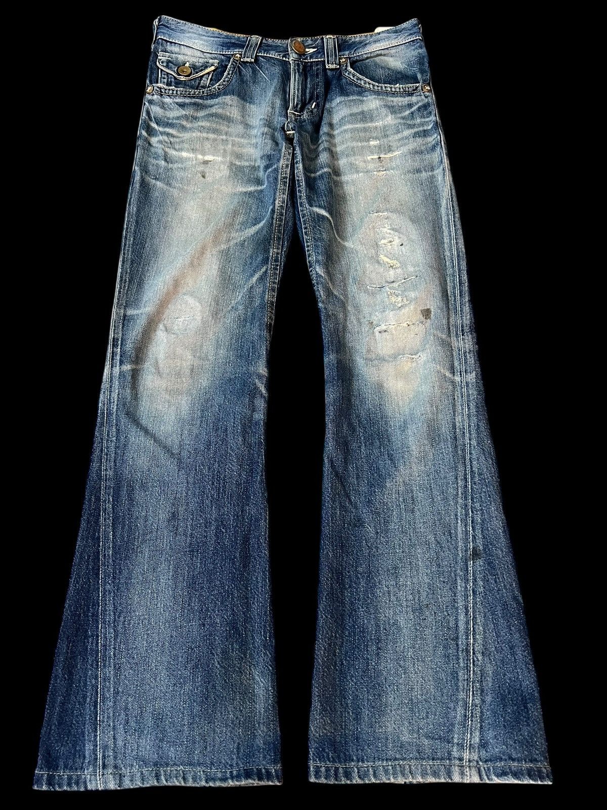 💥FLARE 💥VINTAGE EDWIN BLUE TRIP SUN DISTRESSED JEANS