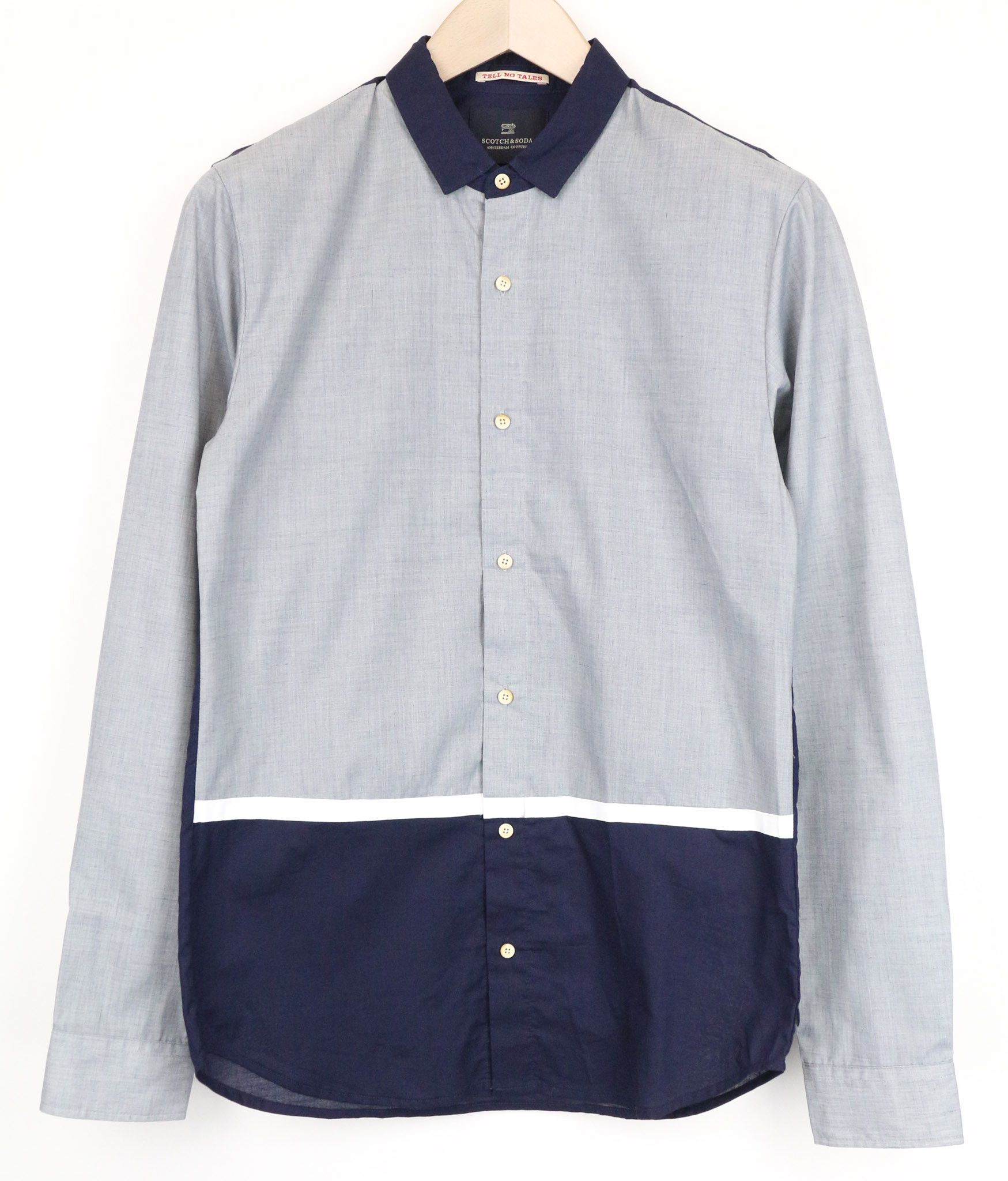 Scotch & Soda AMS COUTURE S Blue Grey Cotton Long Sleeve Shirt 75411 Size US S / EU 44-46 / 1 - 1 Thumbnail