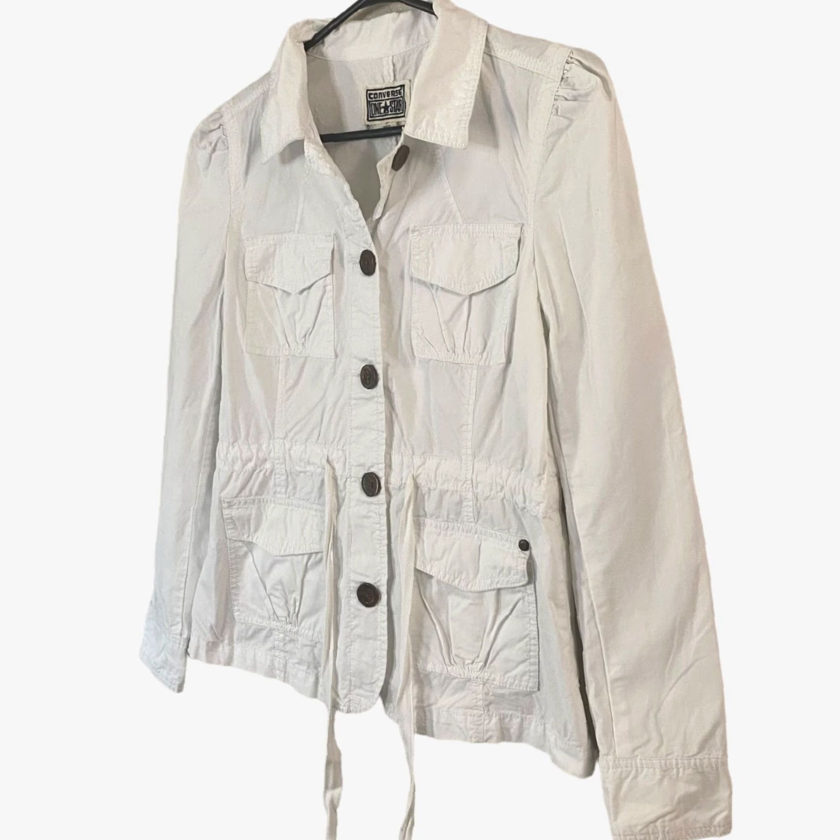 Converse Converse Women's Small White Cotton Long-Sleeve Button-Up Utility Cargo Jacket Size S / US 4 / IT 40 - 2 Thumbnail