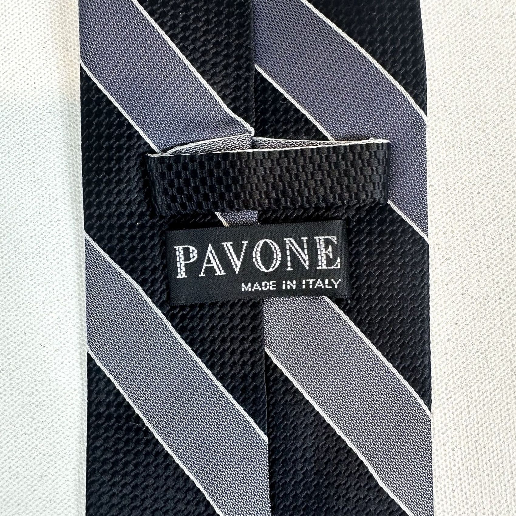 Vintage Pavone 100% Silk Men’s Neck Tie Made In Italy Grey Black Striped Size ONE SIZE - 3 Thumbnail