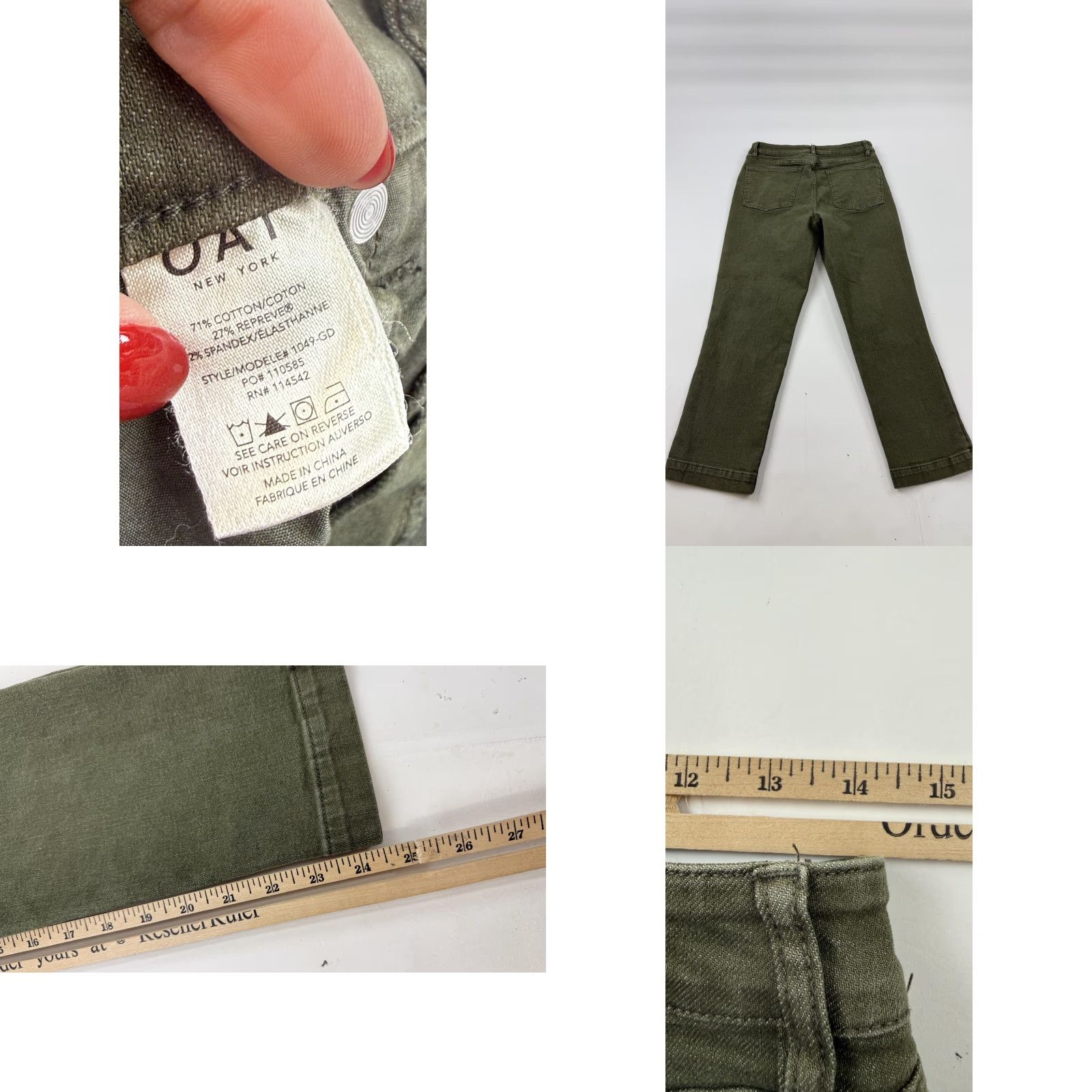 Olive OAT New York Straight Jeans Womens 29 Olive Green Stretch Denim Cropped 29x24 Size 29" - 8 Thumbnail