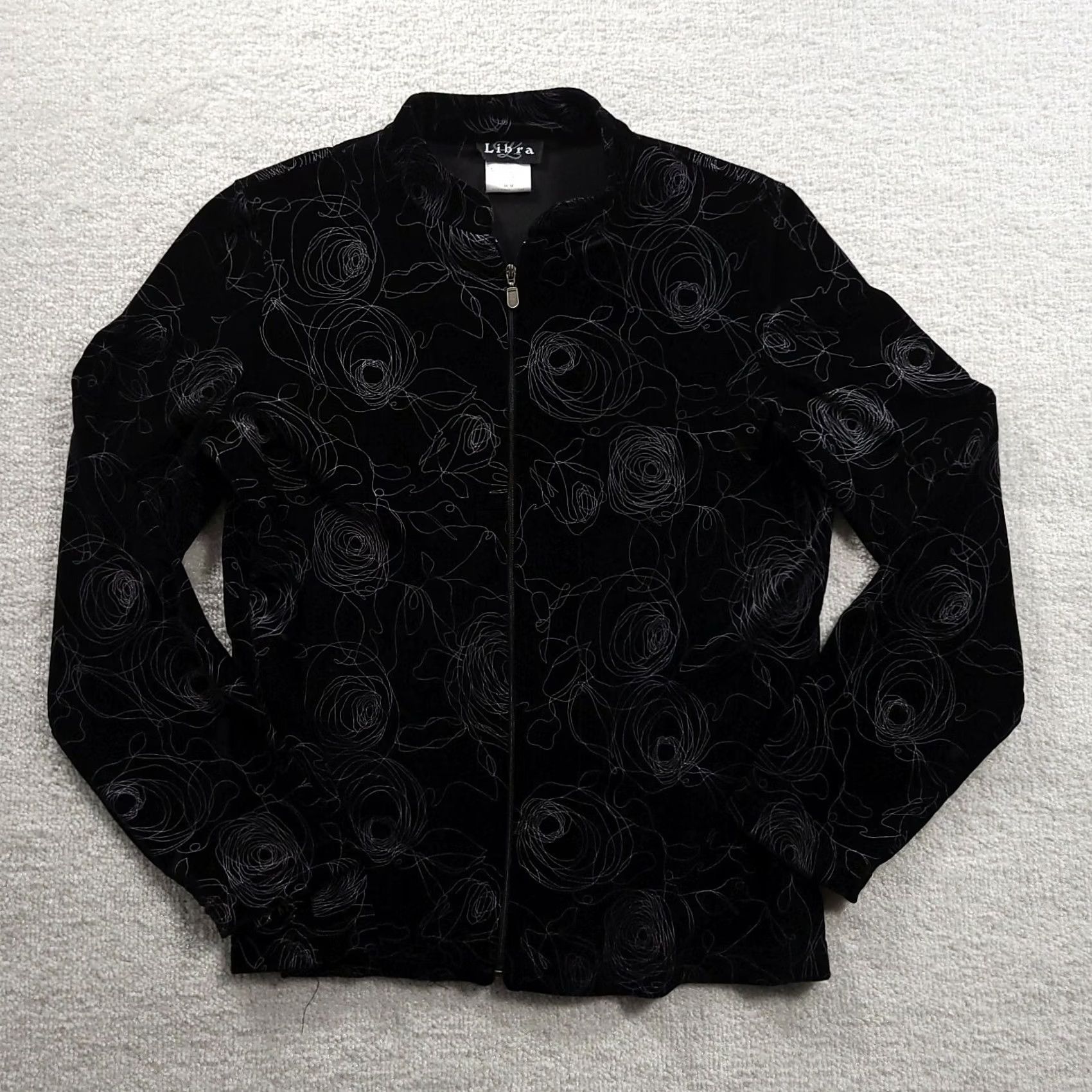 Velvet Libra Sweater Full Zip Woman Velvet Floral Black Medium Women's Knit Shirt Jacket Modern Elegant City Floral Party/Cocktail Size M / US 6-8 / IT 42-44 - 2 Thumbnail