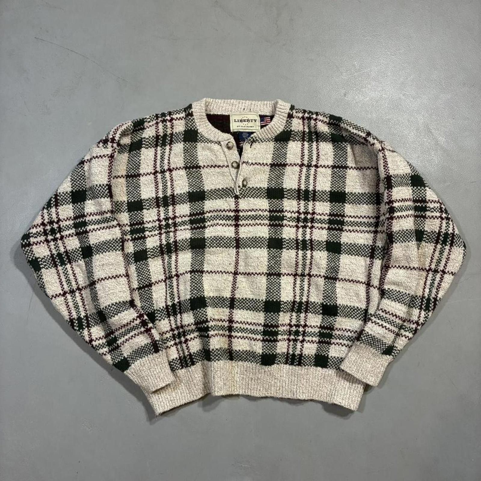 Other Vintage Liberty Plaid Knit Henley Sweater Size US L / EU 52-54 / 3 - 1 Thumbnail