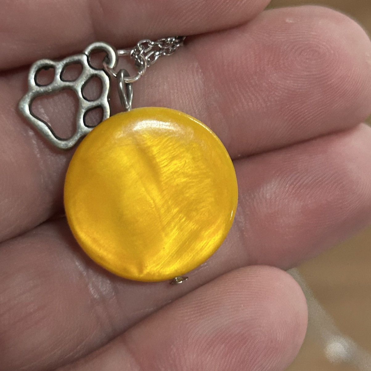 Handmade Handcrafted mustard yellow mother of pearl paw necklace Size ONE SIZE - 5 Thumbnail