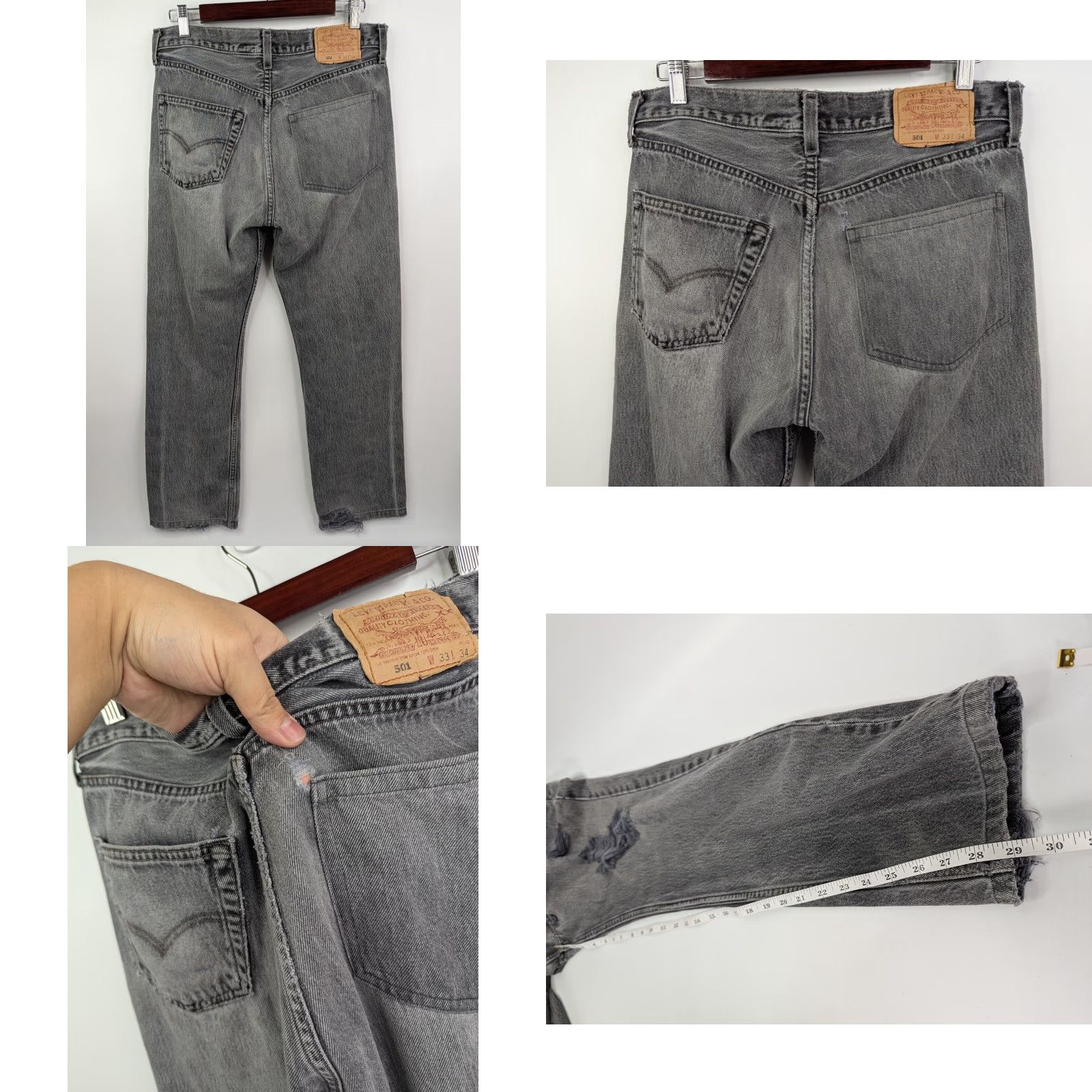 Levi's VINTAGE Levi's 501 Jeans Women Grey 33x29 Button Fly Original Denim Distress Casual Regular Fit USA 00s Womens Size 24" / US 00 / IT 34 - 8 Thumbnail