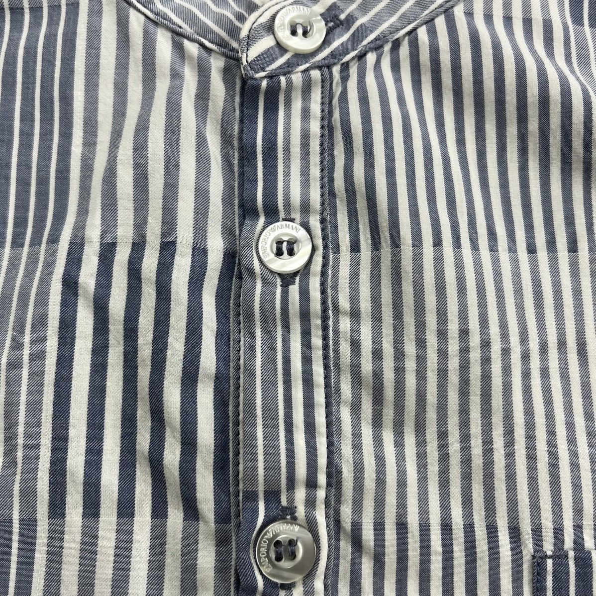 Emporio Armani Vintage Emporio Armani Striped Mandarin Collar Shirt Size US S / EU 44-46 / 1 - 4 Thumbnail