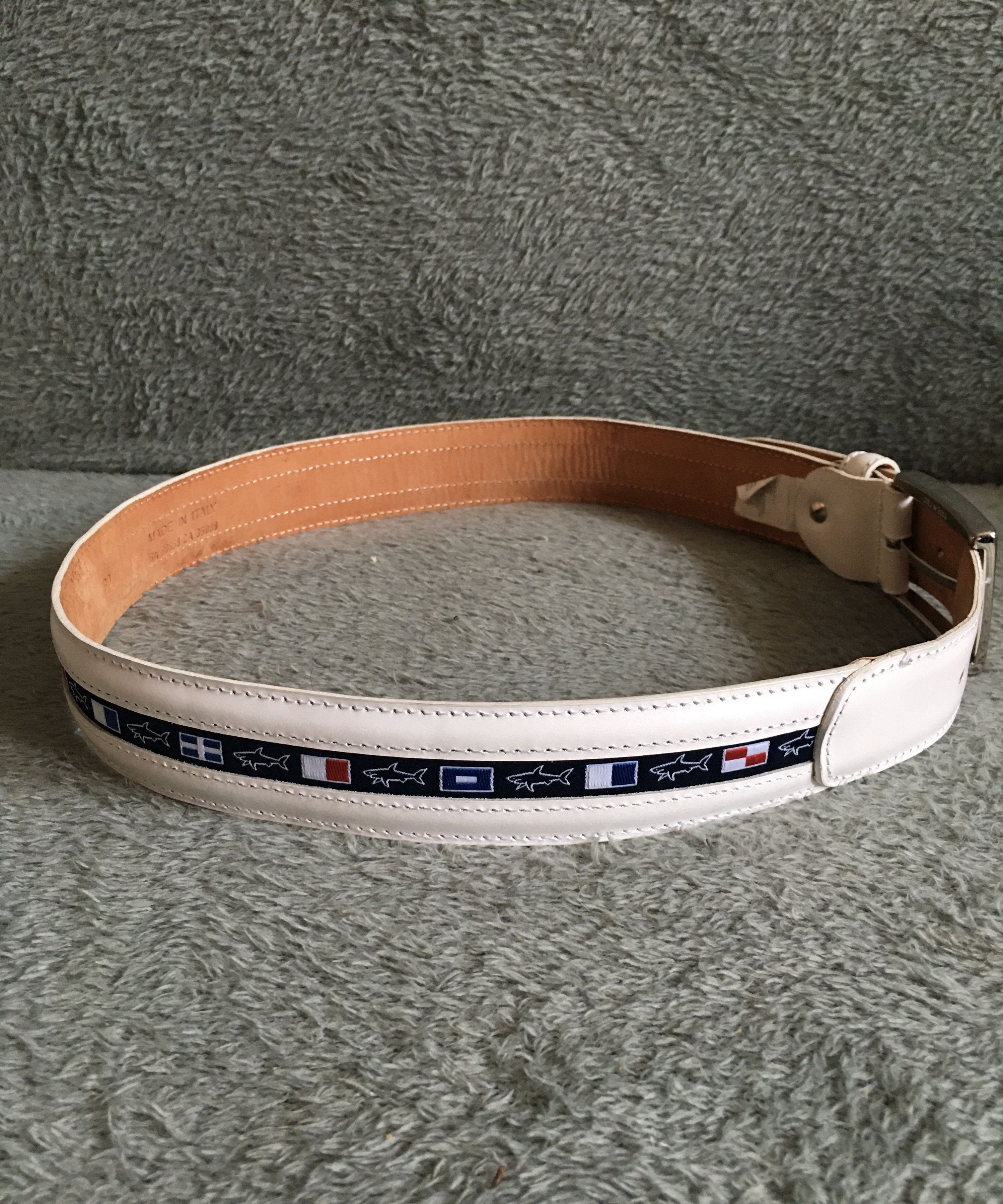Paul & Shark Paul & Shark 90 Men's Leather & Fabric Belt Flags & Sharks Size 36 - 9 Thumbnail